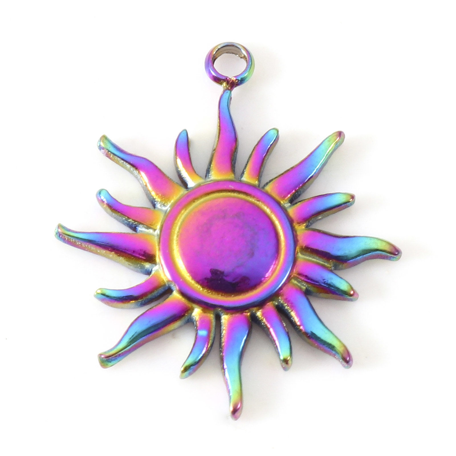 Picture of Eco-friendly Vacuum Plating 304 Stainless Steel Galaxy Charms Rainbow Color Plated Sun 18mm x 16mm, 2 PCs