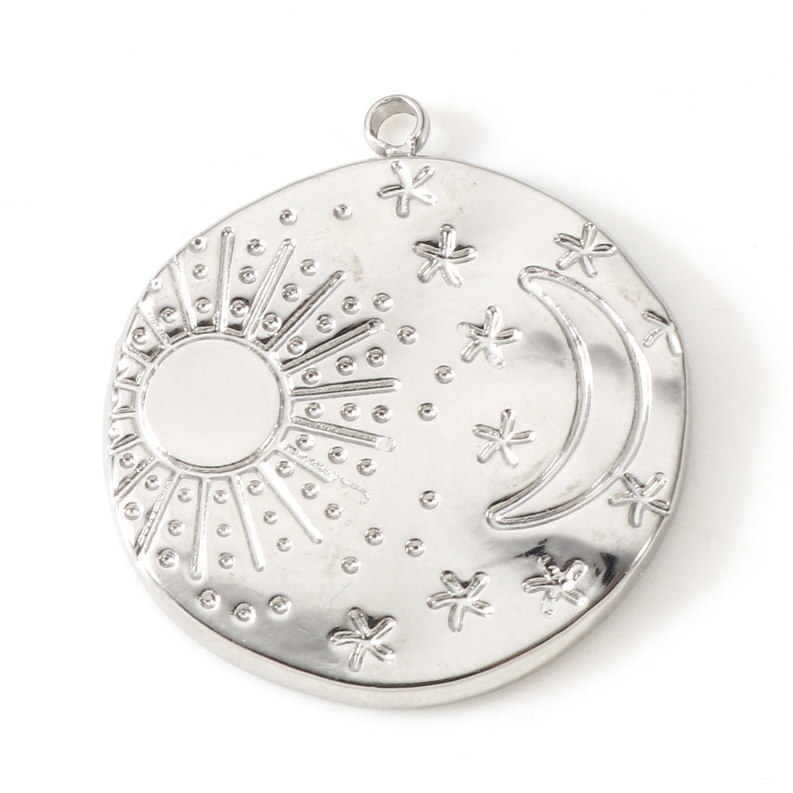 Picture of Eco-friendly 304 Stainless Steel Galaxy Charms Silver Tone Round Sun & Moon 23mm x 21mm, 2 PCs