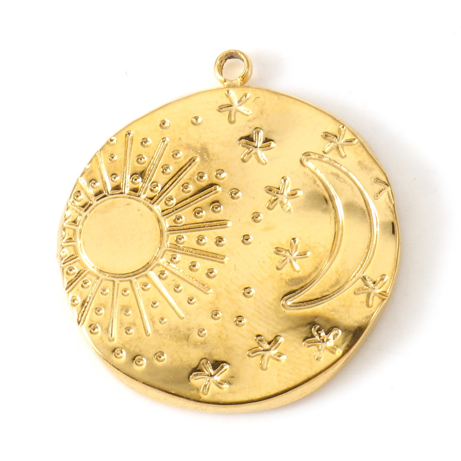 Picture of Eco-friendly Vacuum Plating 304 Stainless Steel Galaxy Charms 18K Gold Color Round Sun & Moon 23mm x 21mm, 2 PCs