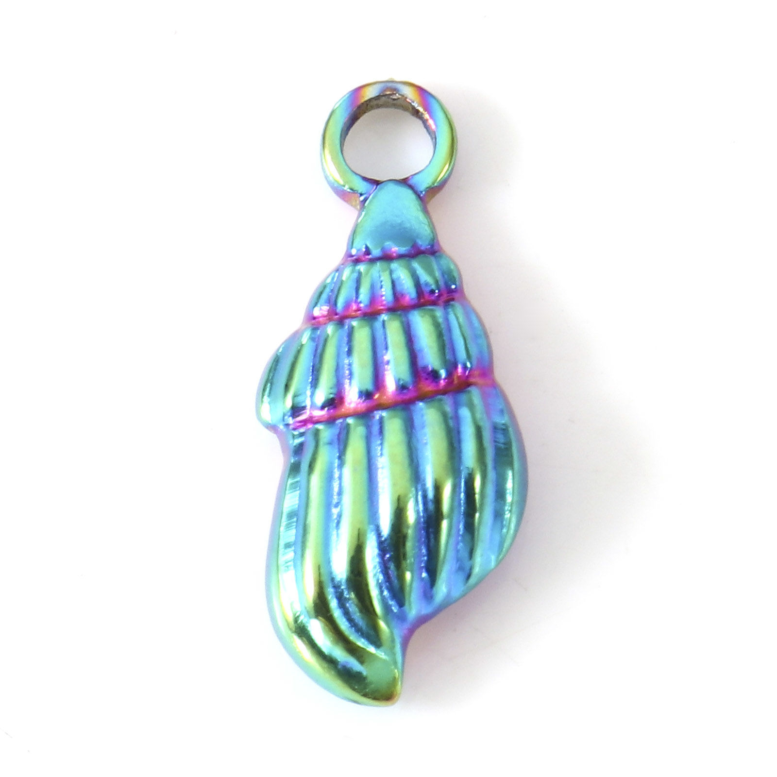 Picture of Eco-friendly Vacuum Plating 304 Stainless Steel Charms Rainbow Color Plated Conch/ Sea Snail 18mm x 7mm, 2 PCs