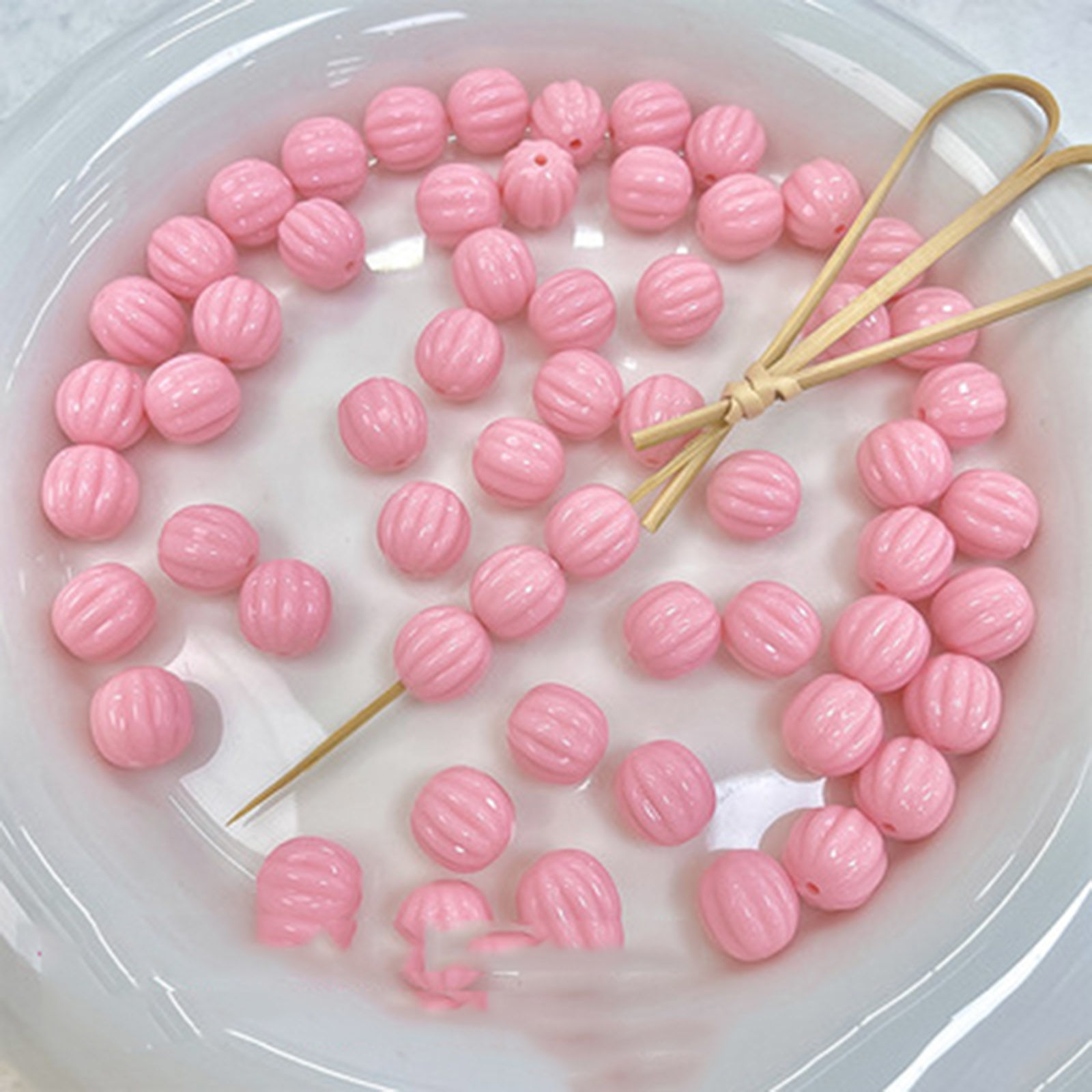 Picture of Acrylic Beads For DIY Charm Jewelry Making Single Hole Pink Opaque Pumpkin About 10mm Dia., Hole: Approx 1.2mm, 20 PCs