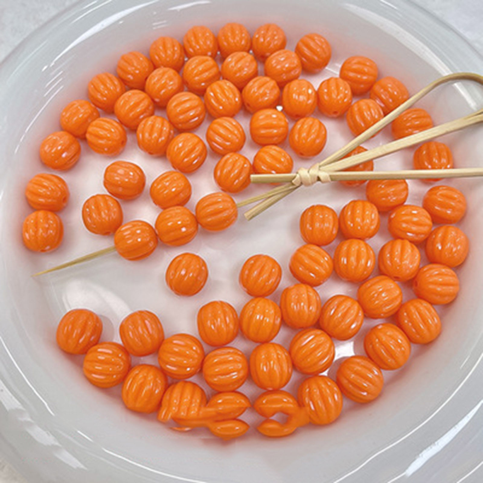 Picture of Acrylic Beads For DIY Charm Jewelry Making Single Hole Orange Opaque Pumpkin About 10mm Dia., Hole: Approx 1.2mm, 20 PCs