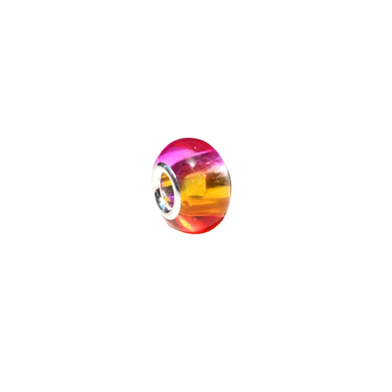 Picture of Resin European Style Large Hole Charm Beads Fushia & Orange Round Gradient Color 14mm x 9mm, Hole: Approx 5mm, 20 PCs