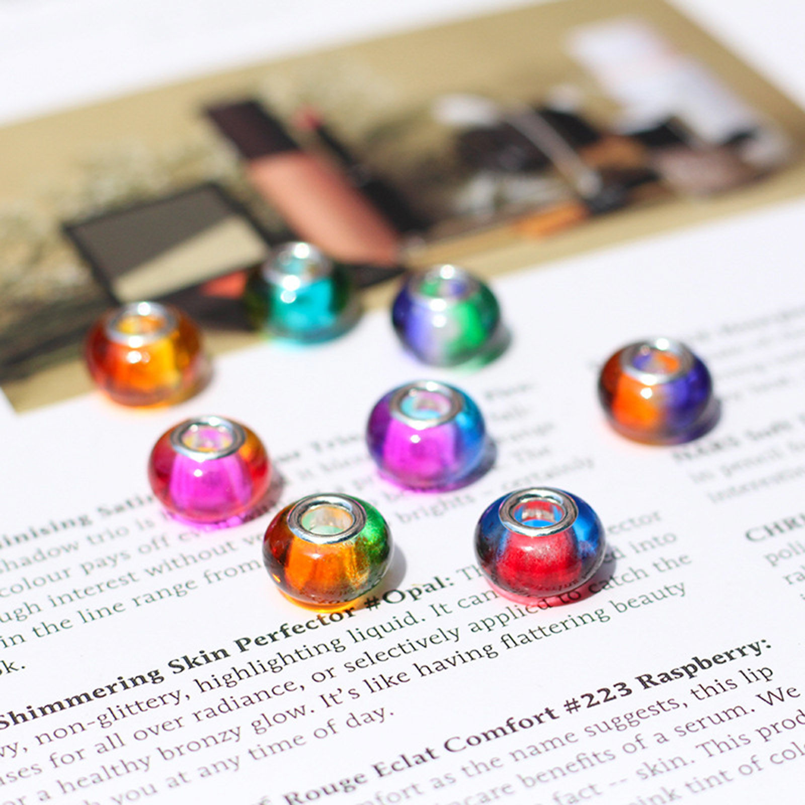 Picture of Resin European Style Large Hole Charm Beads At Random Color Mixed Round Gradient Color 14mm x 9mm, Hole: Approx 5mm, 20 PCs