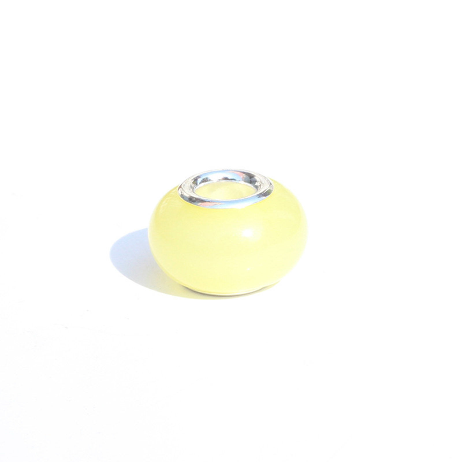 Picture of Resin European Style Large Hole Charm Beads Yellow Round Glow In The Dark Luminous 14mm x 9mm, Hole: Approx 5mm, 20 PCs