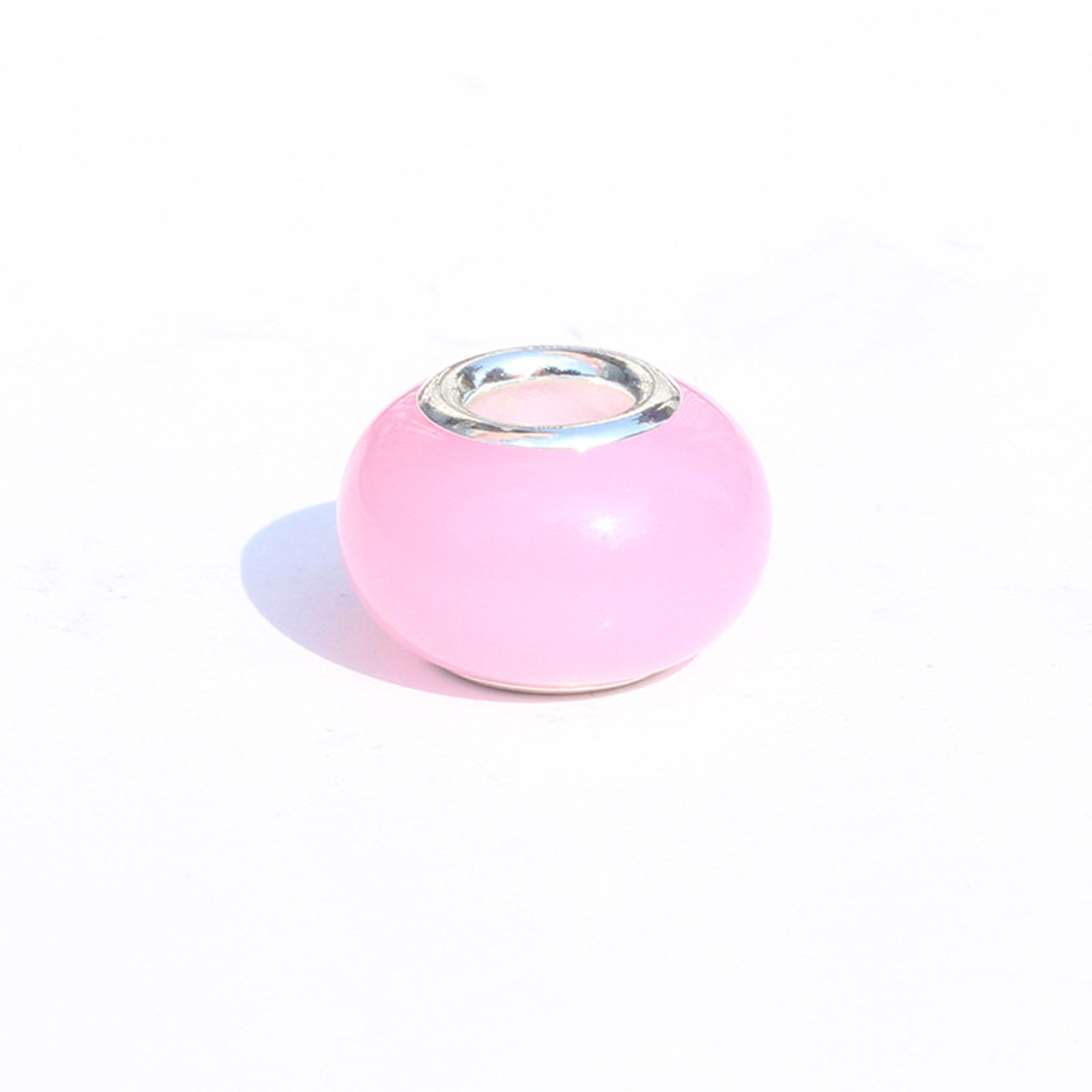Picture of Resin European Style Large Hole Charm Beads Pink Round Glow In The Dark Luminous 14mm x 9mm, Hole: Approx 5mm, 20 PCs