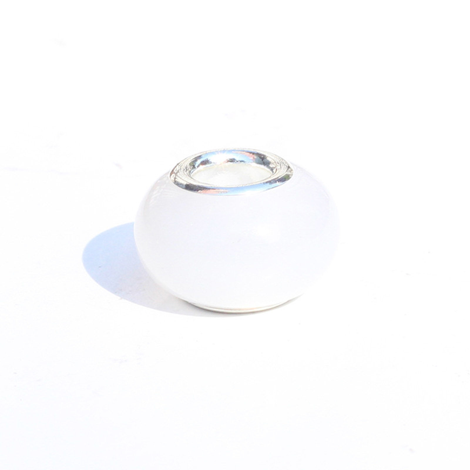 Picture of Resin European Style Large Hole Charm Beads White Round Glow In The Dark Luminous 14mm x 9mm, Hole: Approx 5mm, 20 PCs