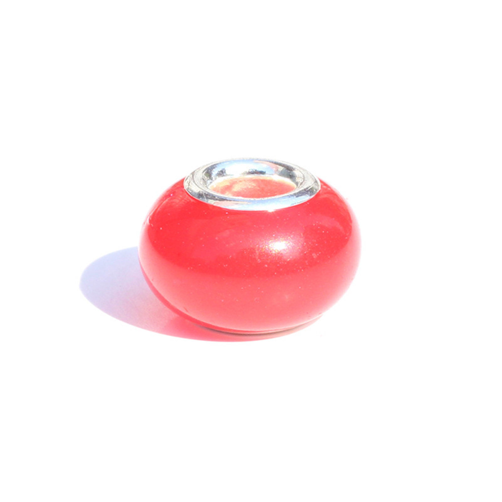 Picture of Resin European Style Large Hole Charm Beads Red Round Glow In The Dark Luminous 14mm x 9mm, Hole: Approx 5mm, 20 PCs