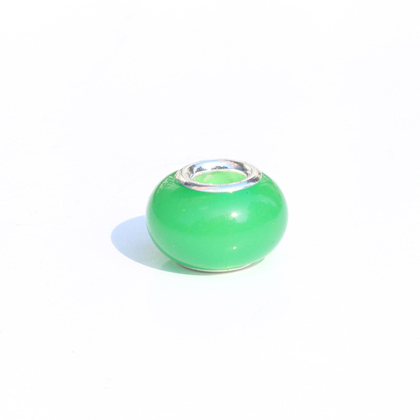 Picture of Resin European Style Large Hole Charm Beads Green Round Glow In The Dark Luminous 14mm x 9mm, Hole: Approx 5mm, 20 PCs