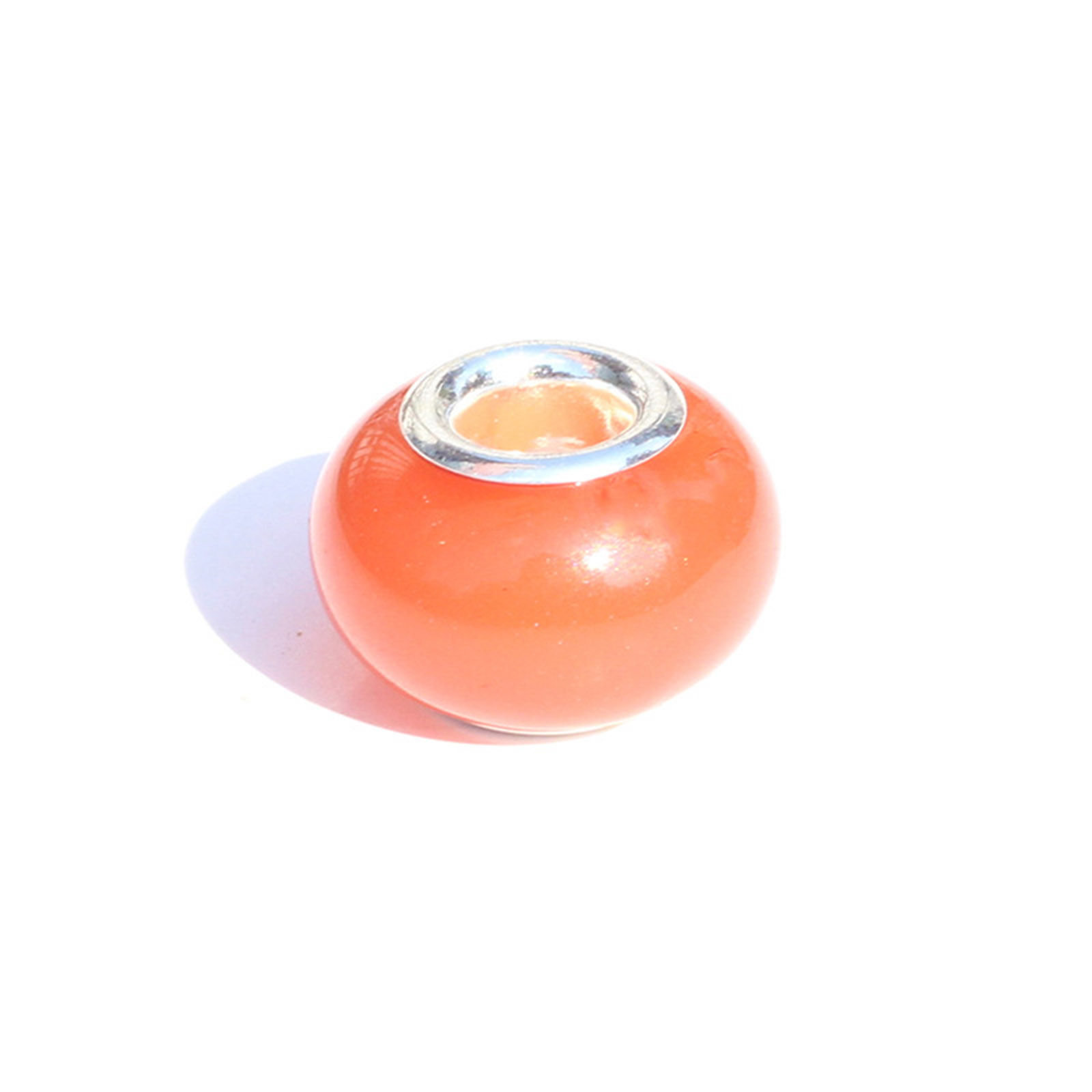 Picture of Resin European Style Large Hole Charm Beads Orange Round Glow In The Dark Luminous 14mm x 9mm, Hole: Approx 5mm, 20 PCs