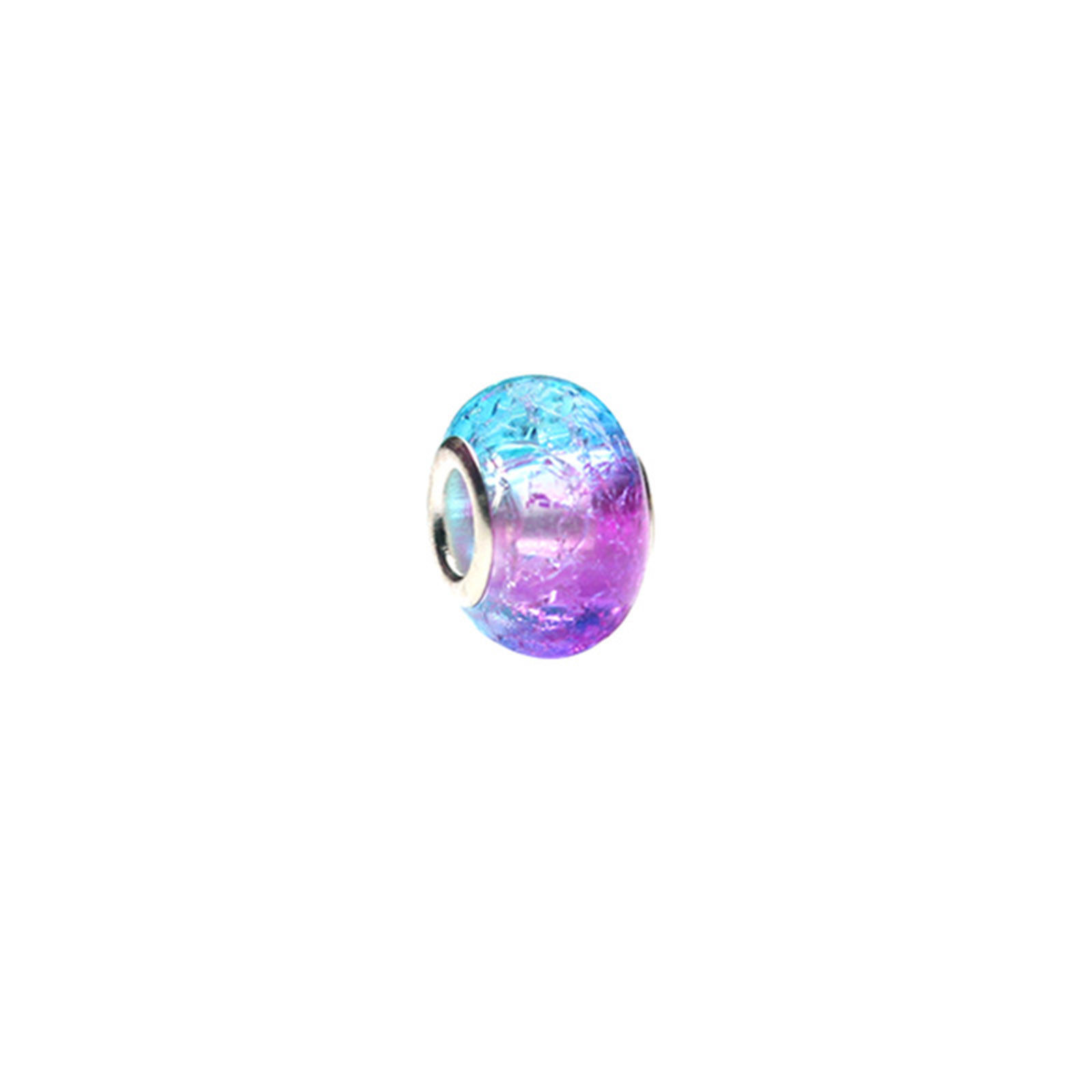 Picture of Resin European Style Large Hole Charm Beads Blue & Fuchsia Round Crack Gradient Color 14mm Dia., Hole: Approx 5mm, 20 PCs