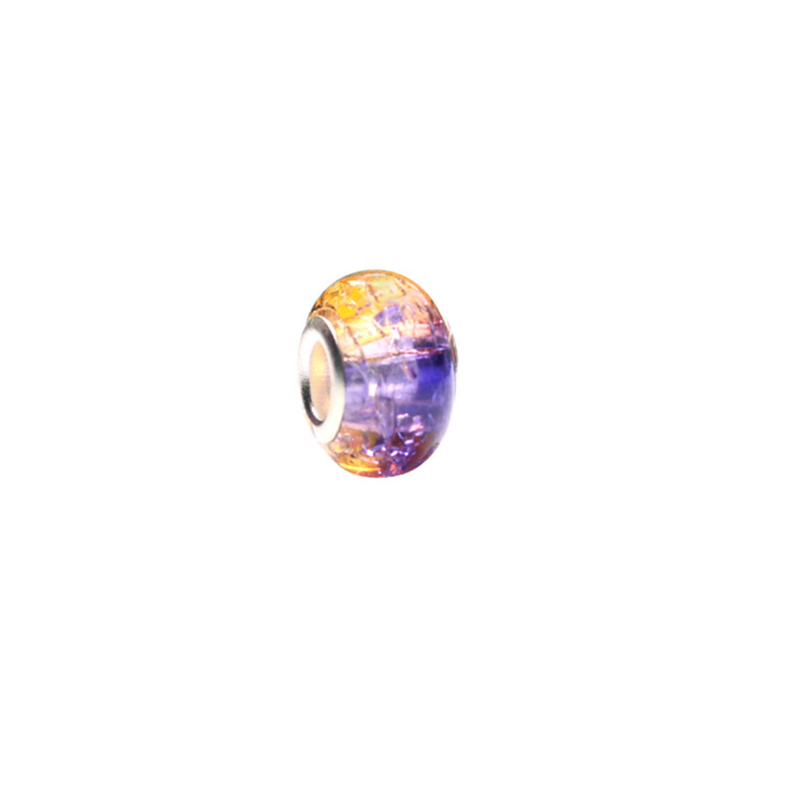 Picture of Resin European Style Large Hole Charm Beads Yellow & Purple Round Crack Gradient Color 14mm Dia., Hole: Approx 5mm, 20 PCs