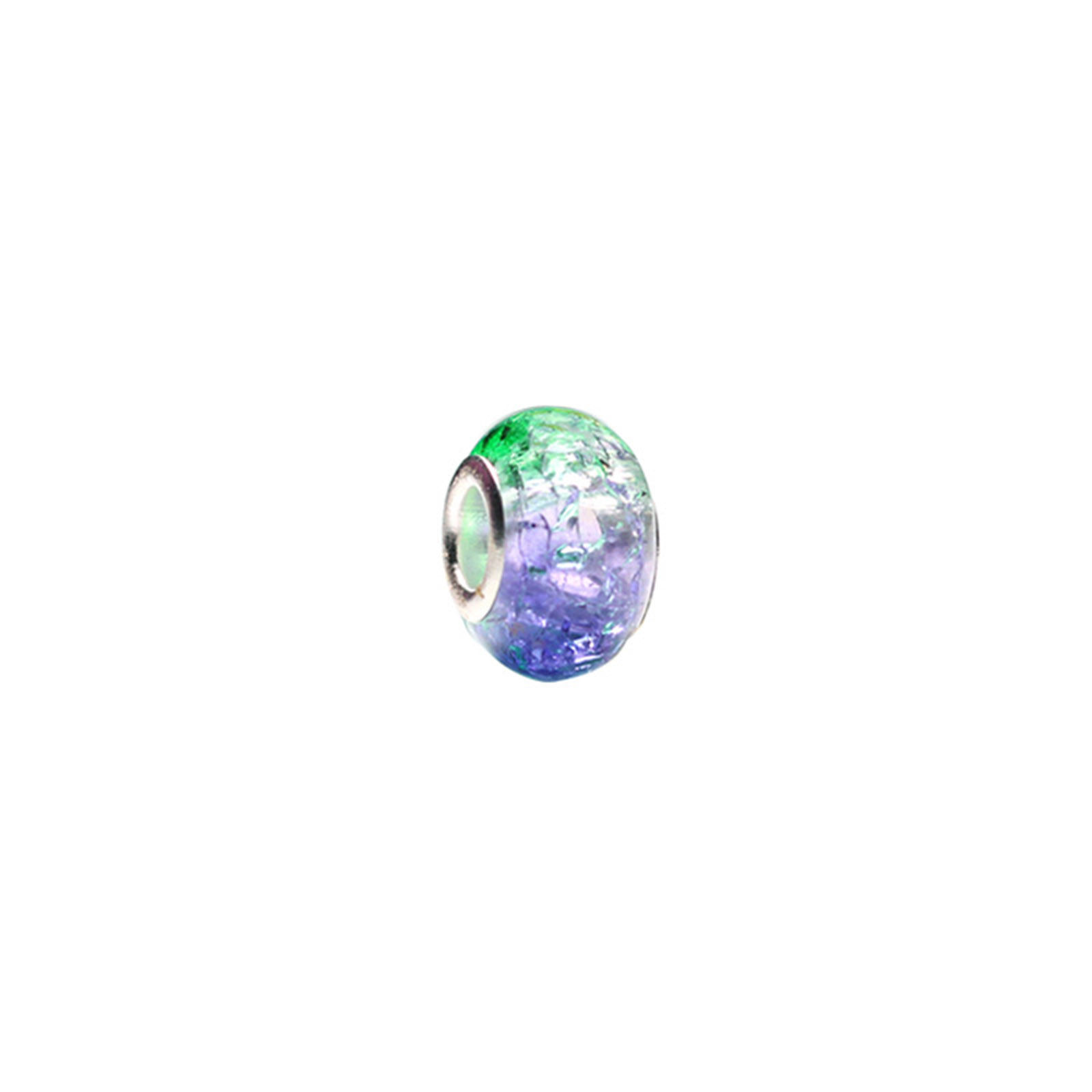 Picture of Resin European Style Large Hole Charm Beads Purple & Green Round Crack Gradient Color 14mm Dia., Hole: Approx 5mm, 20 PCs