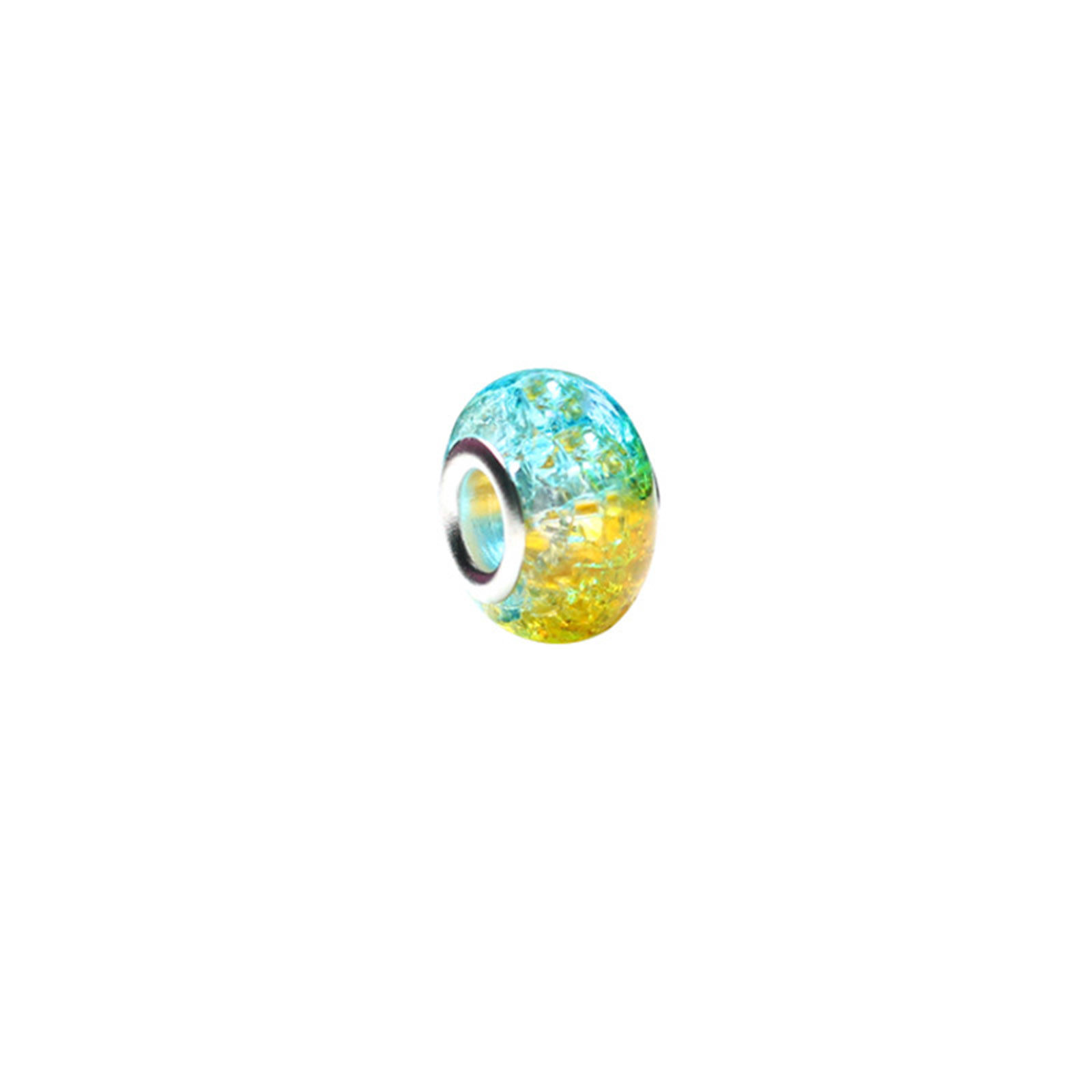 Picture of Resin European Style Large Hole Charm Beads Yellow & Blue Round Crack Gradient Color 14mm Dia., Hole: Approx 5mm, 20 PCs