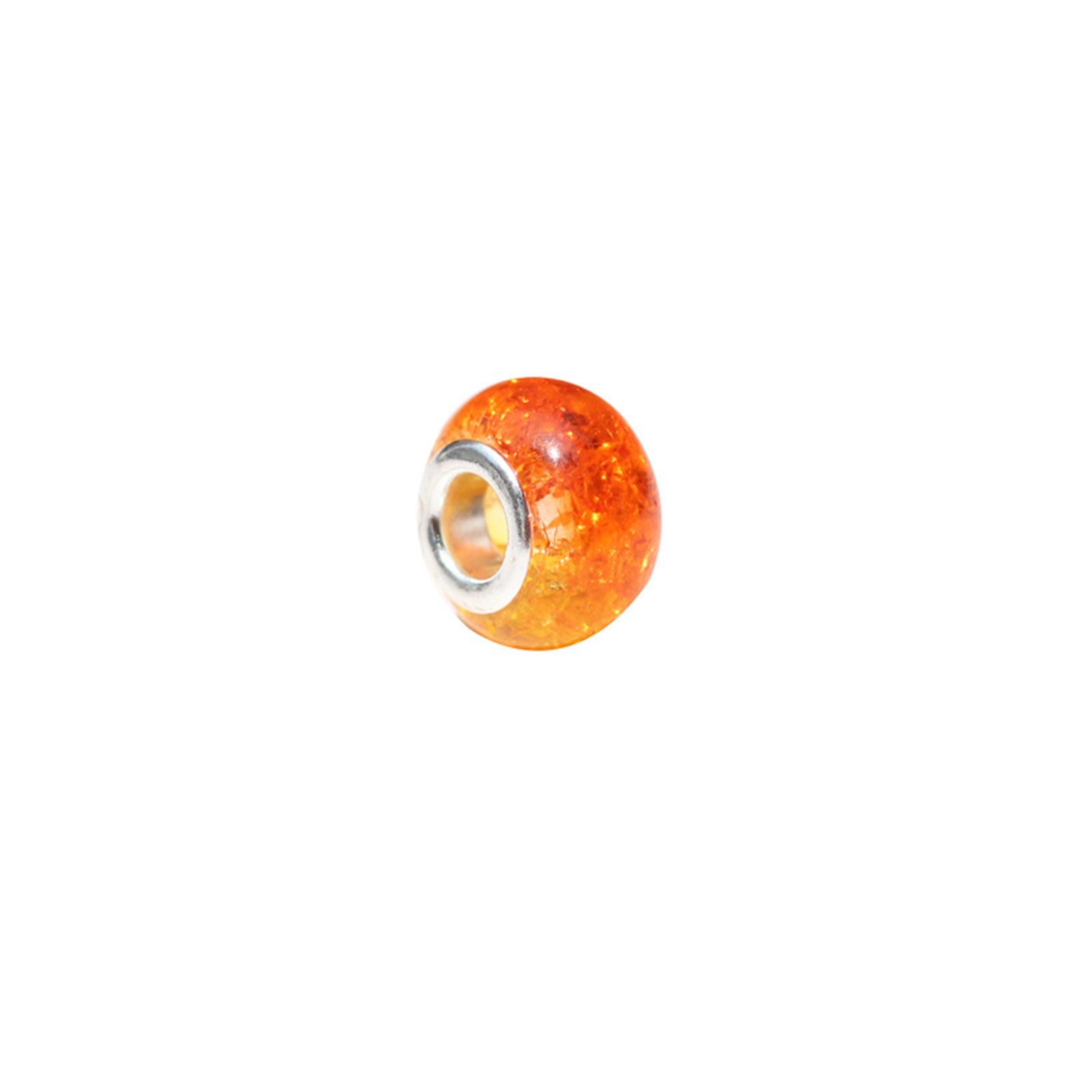 Picture of Resin European Style Large Hole Charm Beads Yellow & Orange Round Crack Gradient Color 14mm Dia., Hole: Approx 5mm, 20 PCs