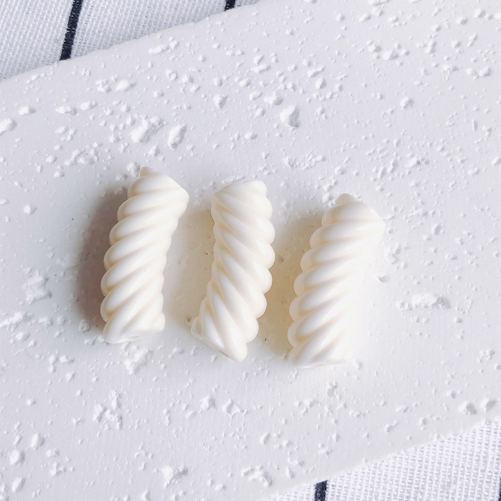 Picture of Acrylic Beads For DIY Charm Jewelry Making Beige Opaque Arc Stripe About 3.4cm x 1.3cm, 10 PCs