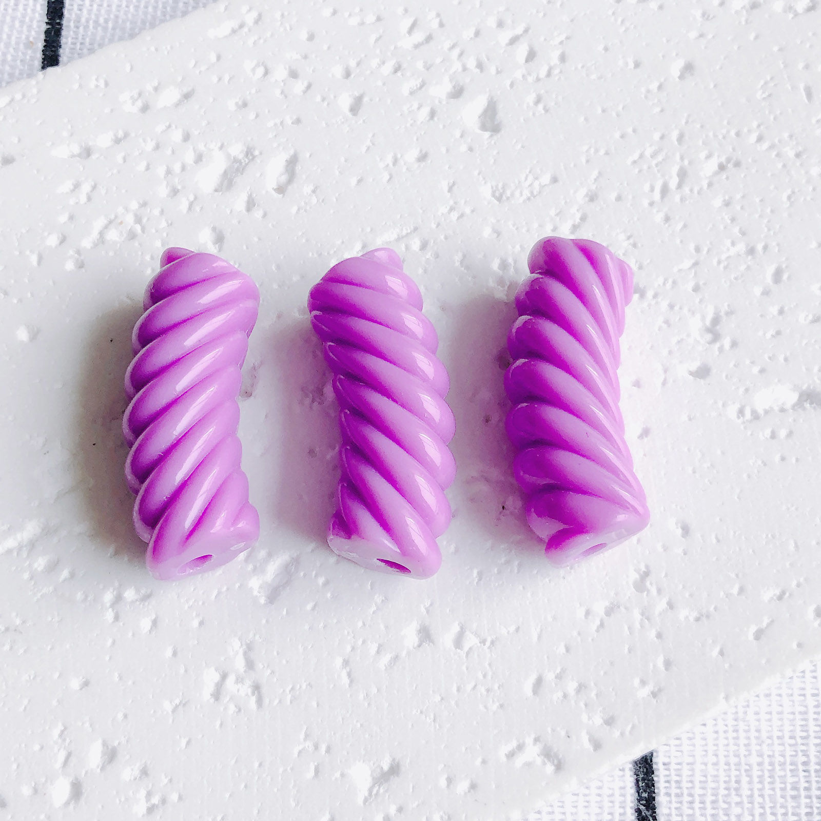 Picture of Acrylic Beads For DIY Charm Jewelry Making Purple Opaque Arc Stripe About 3.4cm x 1.3cm, 10 PCs