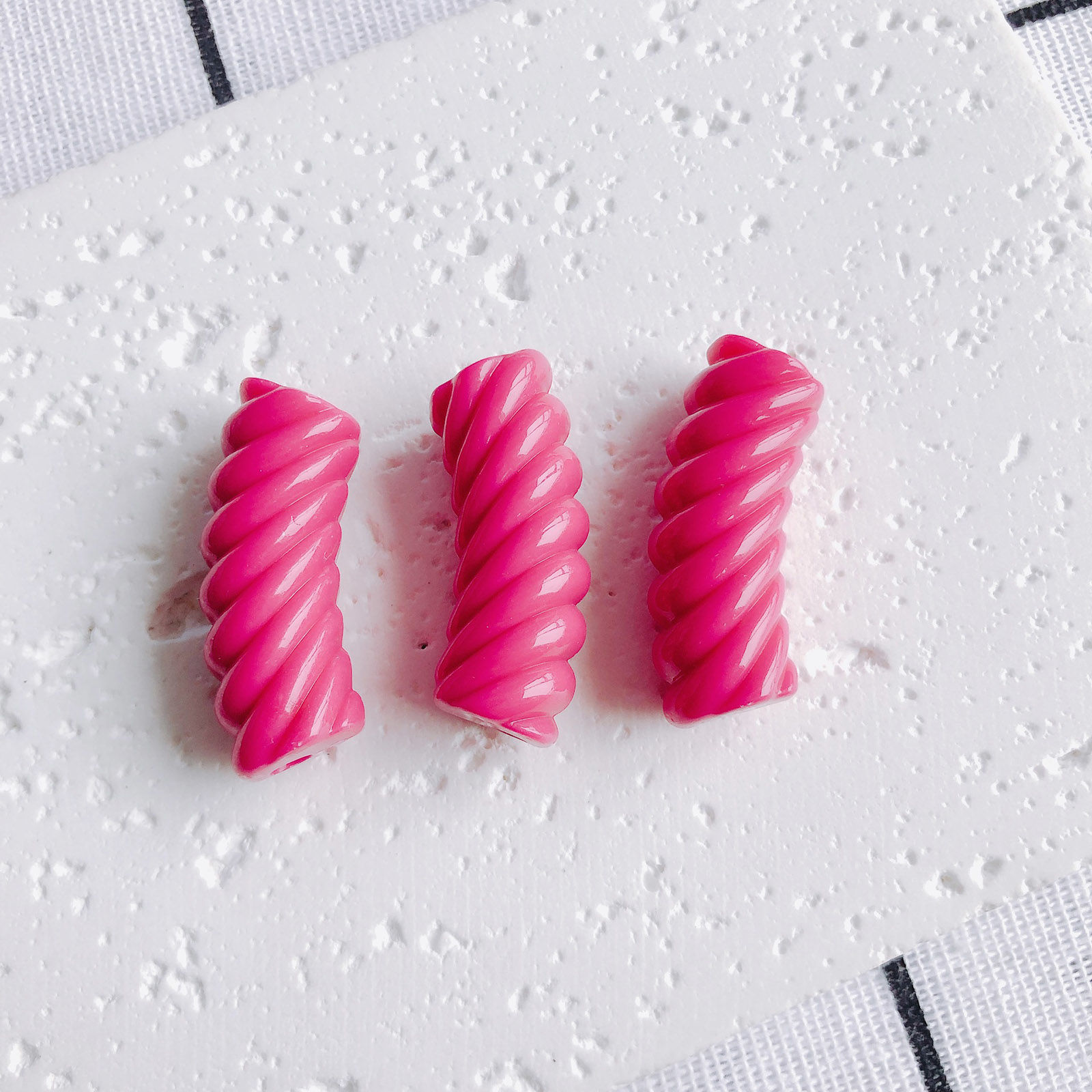 Picture of Acrylic Beads For DIY Charm Jewelry Making Fuchsia Opaque Arc Stripe About 3.4cm x 1.3cm, 10 PCs