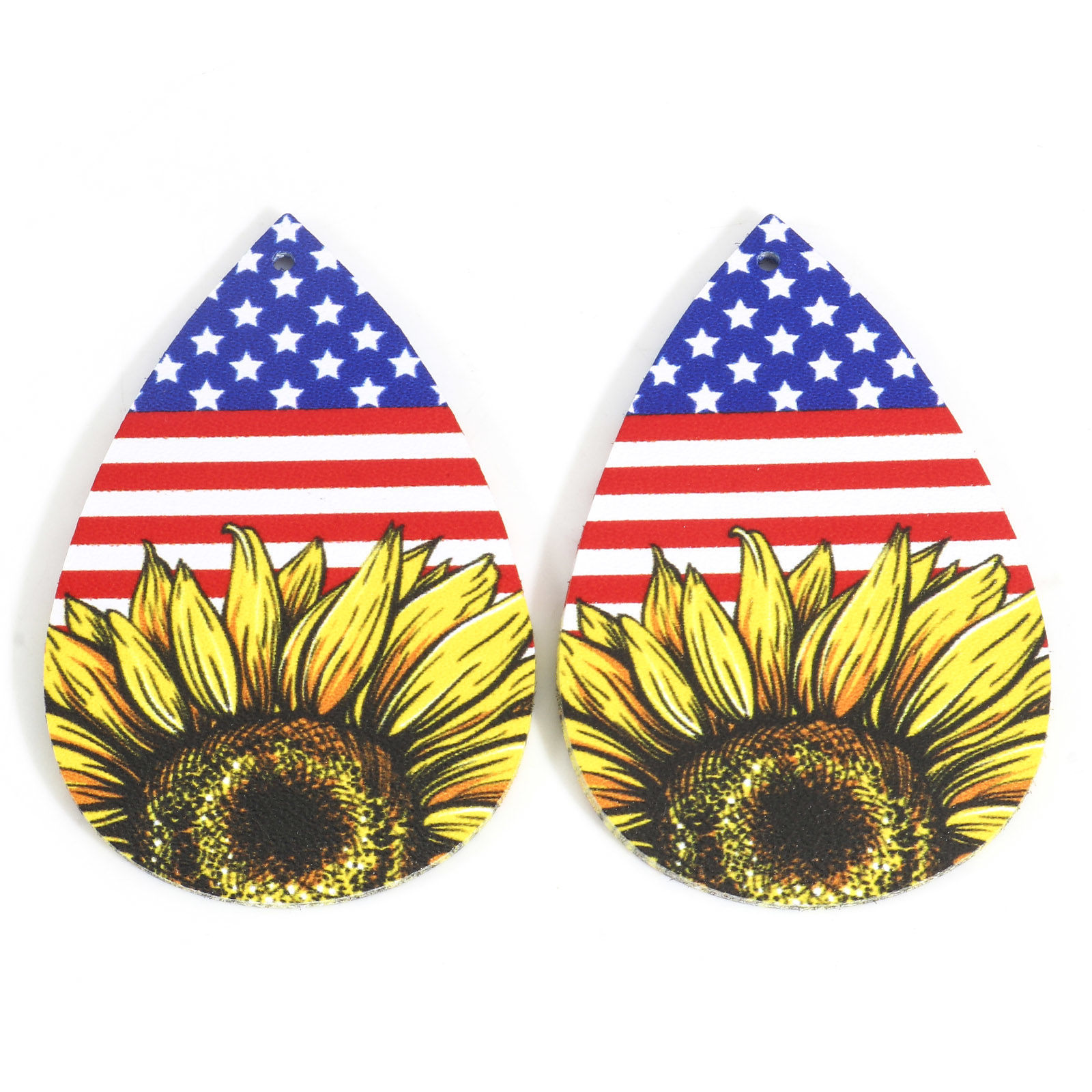 Picture of PU Leather American Independence Day Pendants Multicolor Sunflower Flag Of The United States 5.7cm x 3.8cm, 5 PCs
