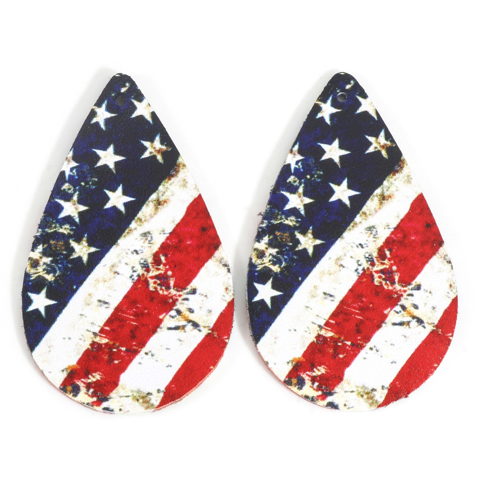 Picture of PU Leather American Independence Day Pendants Multicolor Drop Flag Of The United States 6cm x 3.5cm, 5 PCs