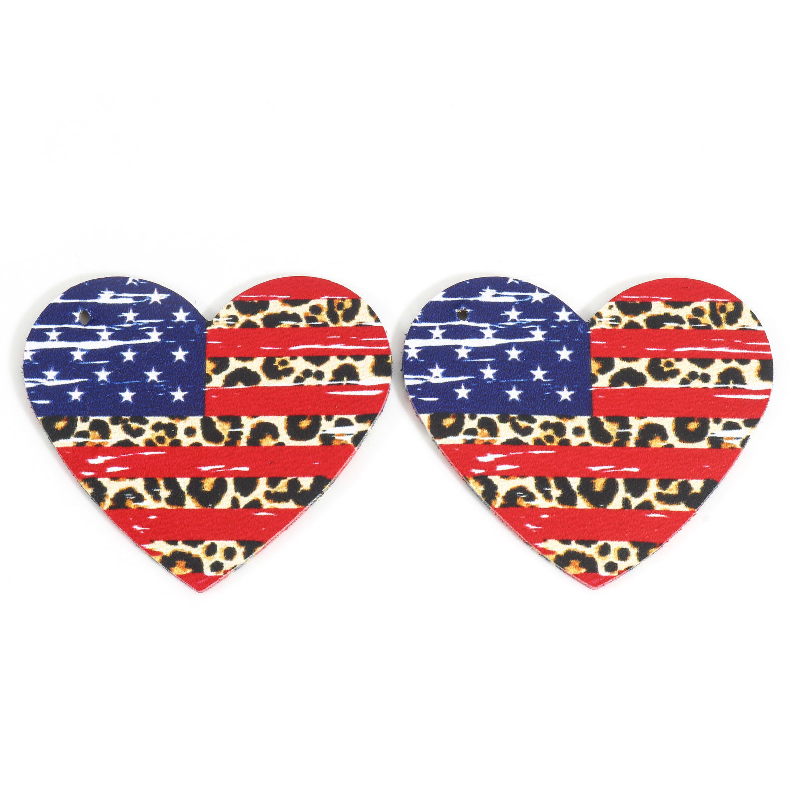 Picture of PU Leather American Independence Day Pendants Multicolor Heart Flag Of The United States 5cm x 4.5cm, 5 PCs