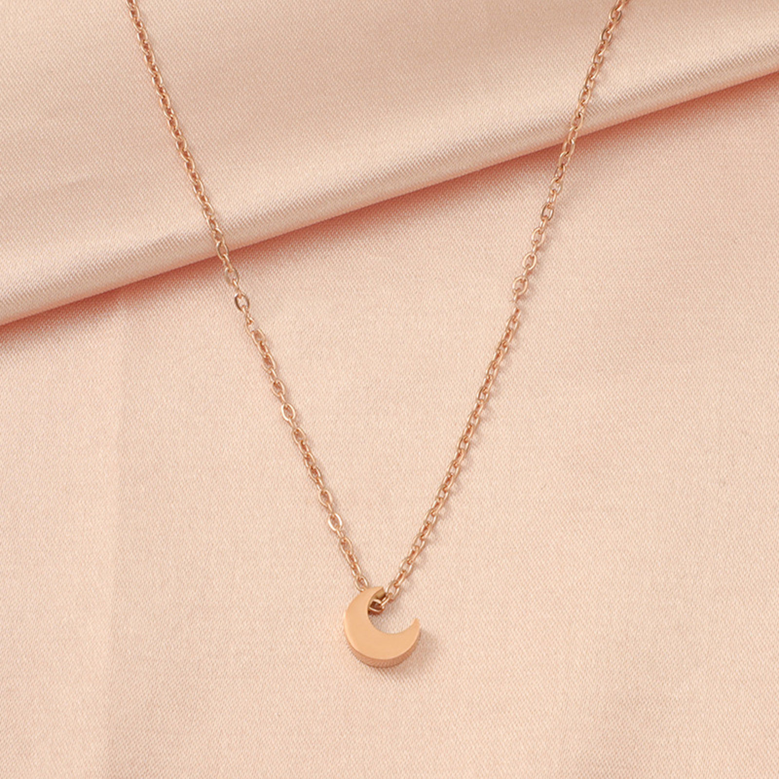 Picture of Eco-friendly 304 Stainless Steel Galaxy Link Cable Chain Necklace 18K Rose Gold Color Half Moon 45cm(17 6/8") long, 1 Piece