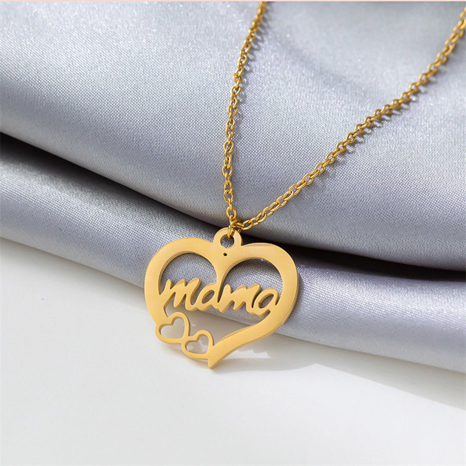 Picture of Eco-friendly 304 Stainless Steel Mother's Day Link Cable Chain Necklace Gold Plated Heart Message " Mama " 42cm(16 4/8") long, 1 Piece