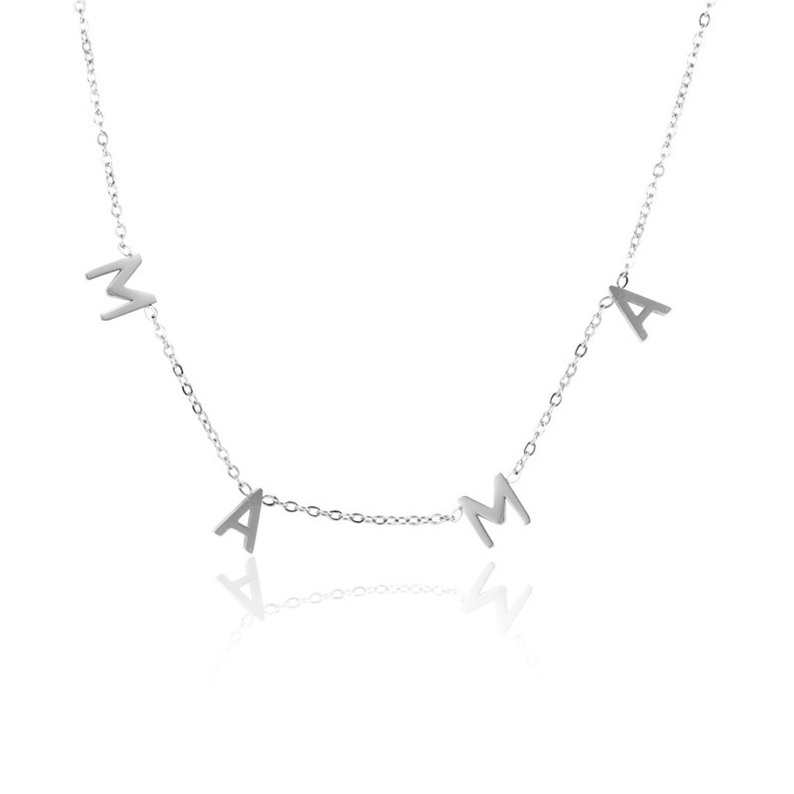 Picture of Eco-friendly 304 Stainless Steel Mother's Day Link Cable Chain Necklace Silver Tone Message " Mama " 42cm(16 4/8") long, 1 Piece