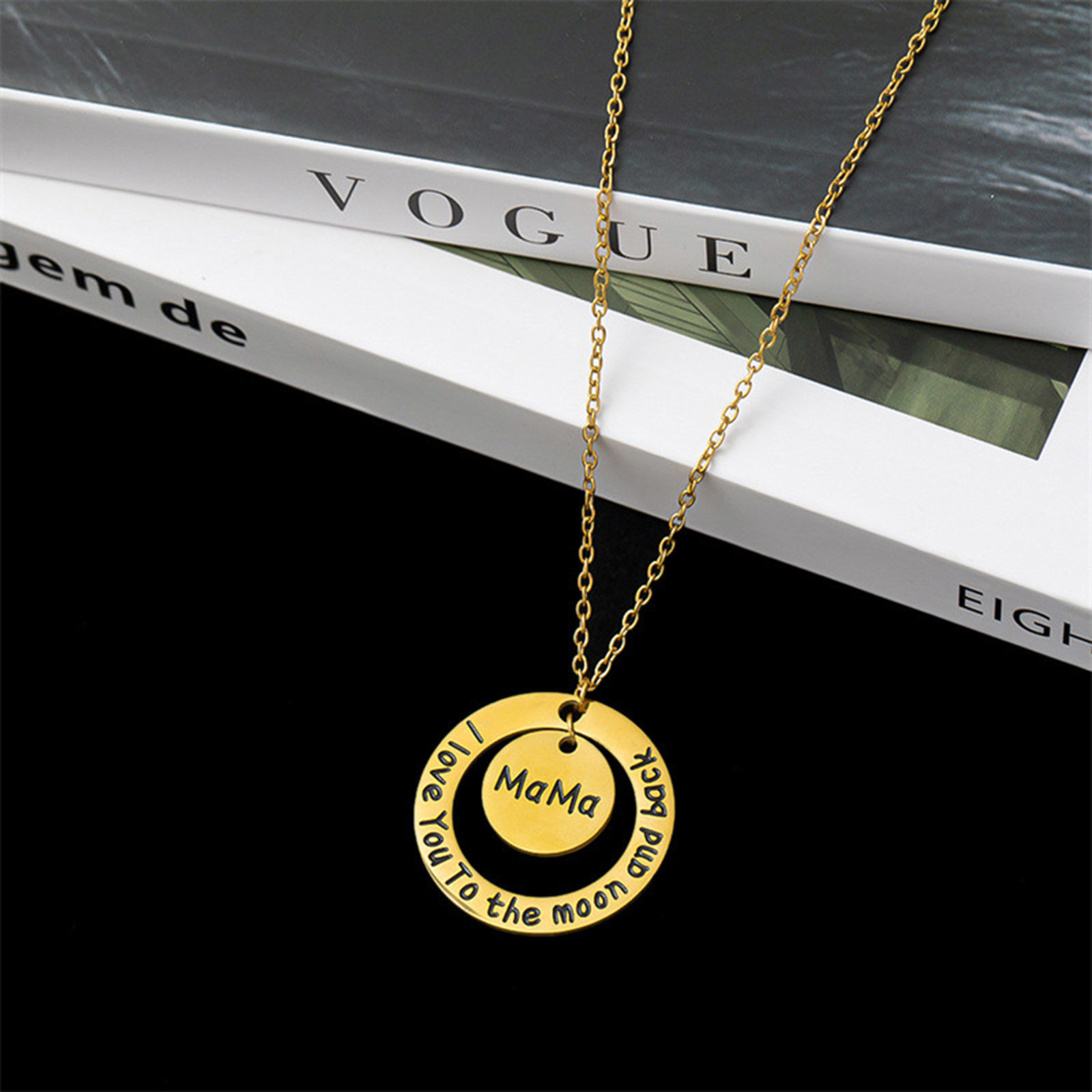 Picture of Eco-friendly 304 Stainless Steel Mother's Day Link Cable Chain Necklace Gold Plated Round Message " Mama " 42cm(16 4/8") long, 1 Piece