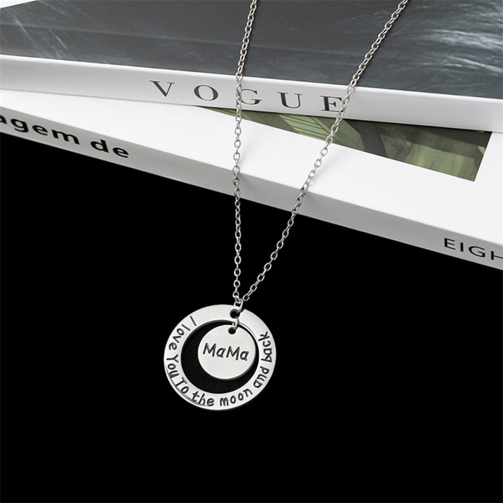 Picture of Eco-friendly 304 Stainless Steel Mother's Day Link Cable Chain Necklace Silver Tone Round Message " Mama " 42cm(16 4/8") long, 1 Piece