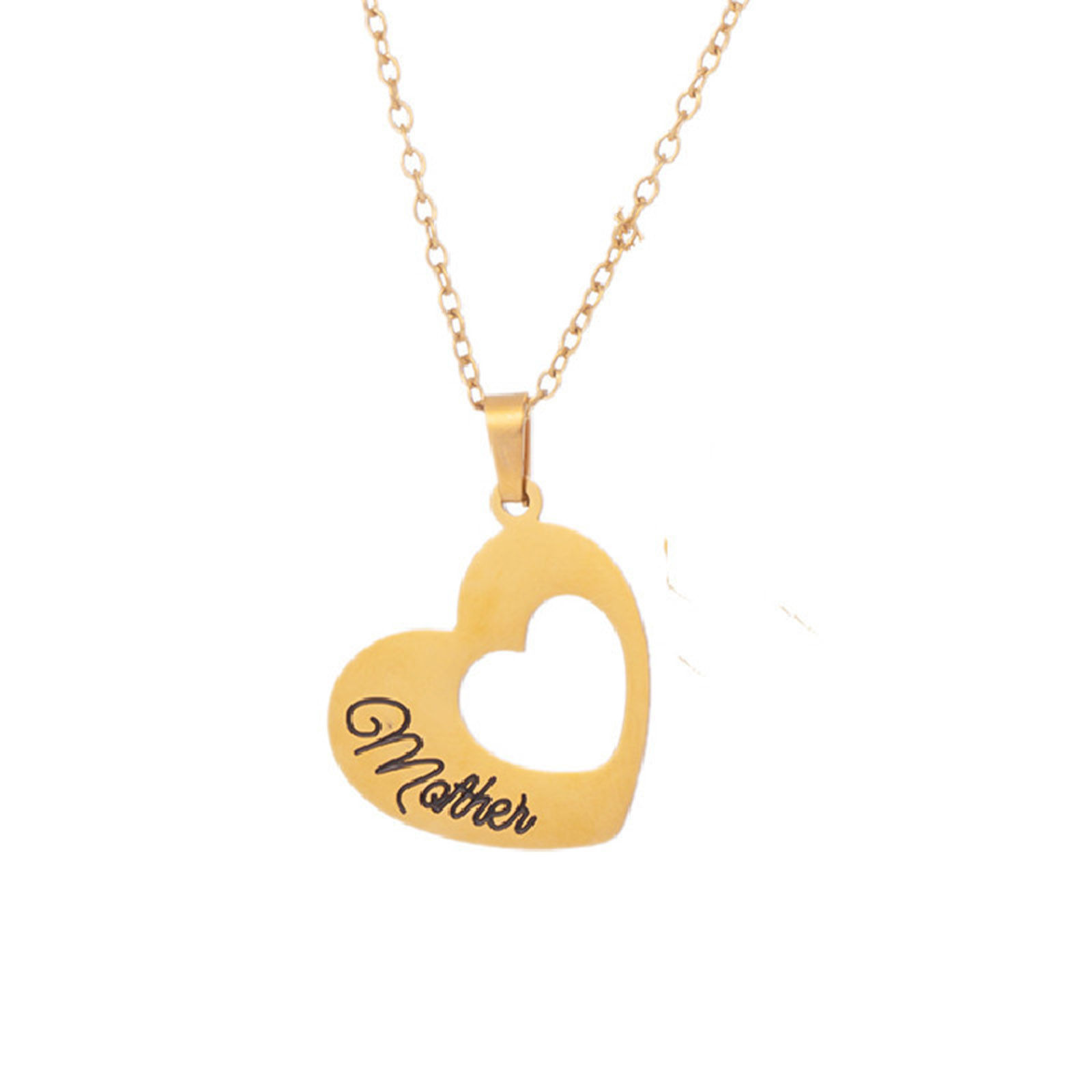 Picture of Eco-friendly 304 Stainless Steel Mother's Day Link Cable Chain Necklace Gold Plated Heart Message " Mother & Daughter " Hollow 42cm(16 4/8") long, 1 Piece