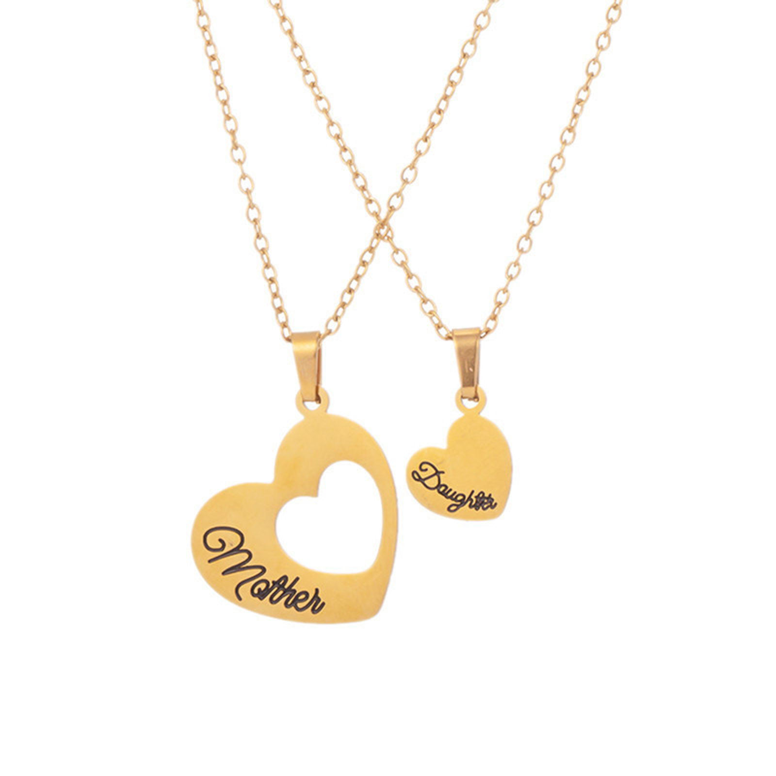 Picture of Eco-friendly 304 Stainless Steel Mother's Day Link Cable Chain Necklace Gold Plated Heart Message " Mother & Daughter " 42cm(16 4/8") long, 1 Set( 2 PCs/Set)