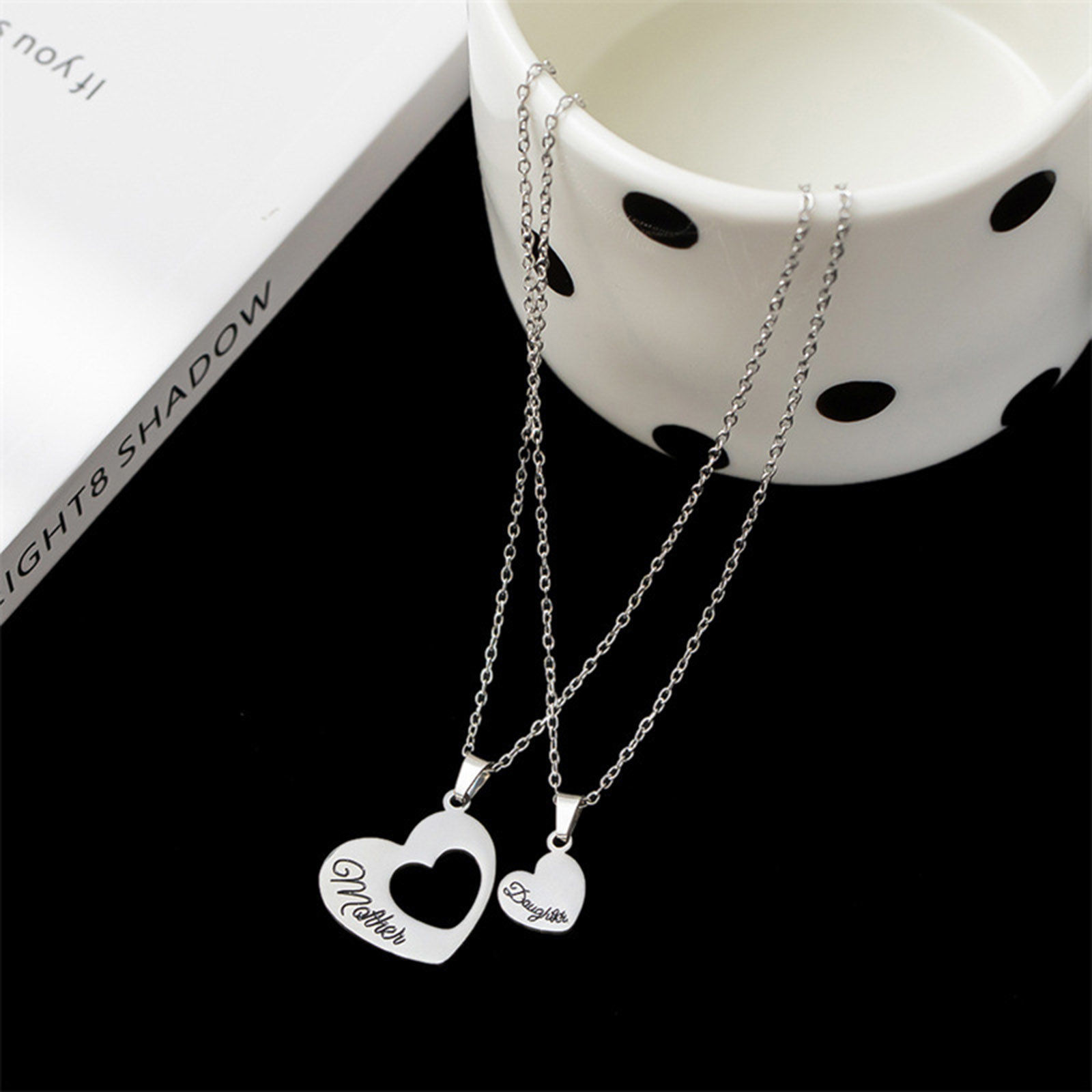 Picture of Eco-friendly 304 Stainless Steel Mother's Day Link Cable Chain Necklace Silver Tone Heart Message " Mother & Daughter " 42cm(16 4/8") long, 1 Set( 2 PCs/Set)