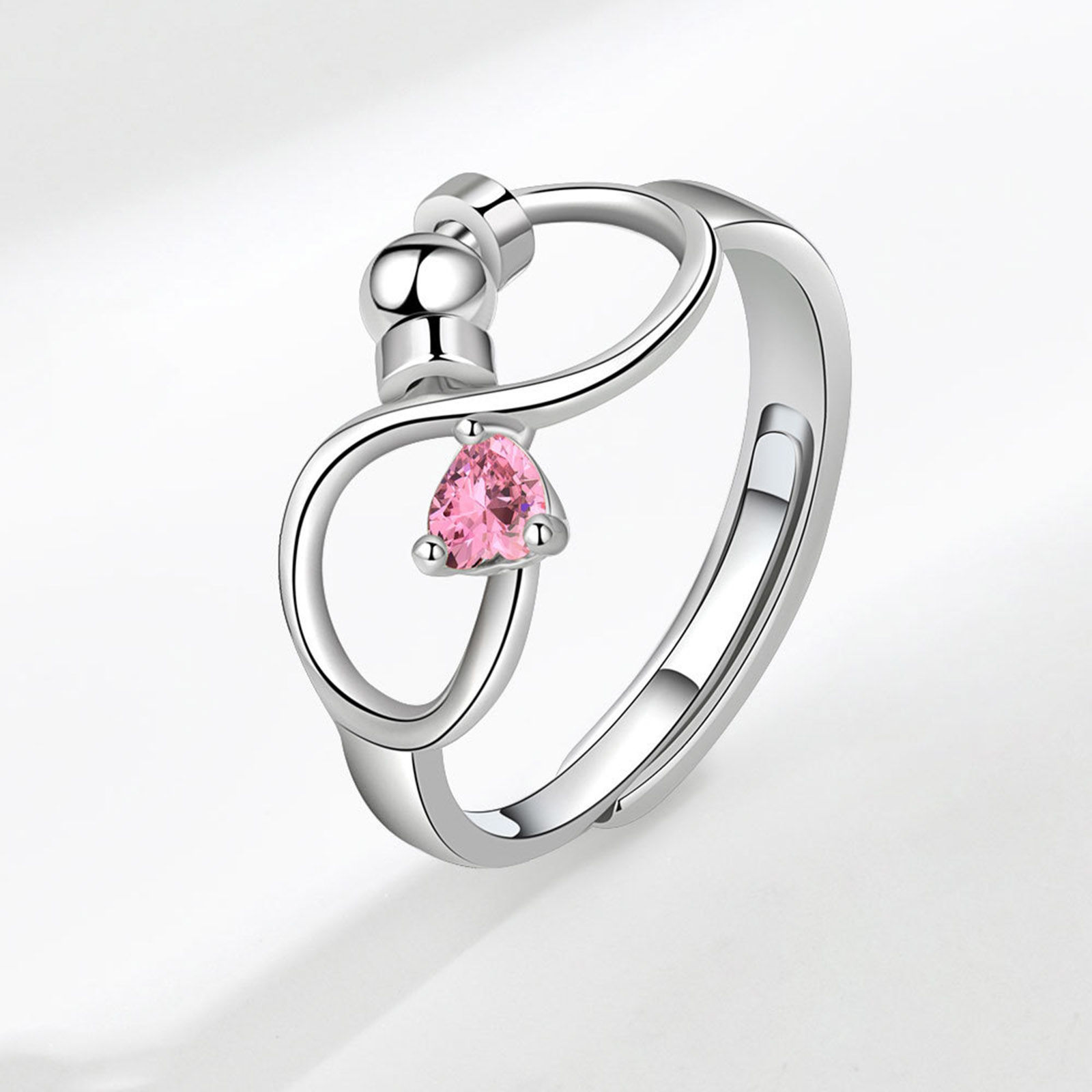 Picture of Copper Birthstone Open Adjustable Stress Relieving Anti Anxiety Fidget Spinner Band Rings Infinity Symbol November Platinum Plated Light Pink Cubic Zirconia 18mm(US Size 7.75), 1 Piece