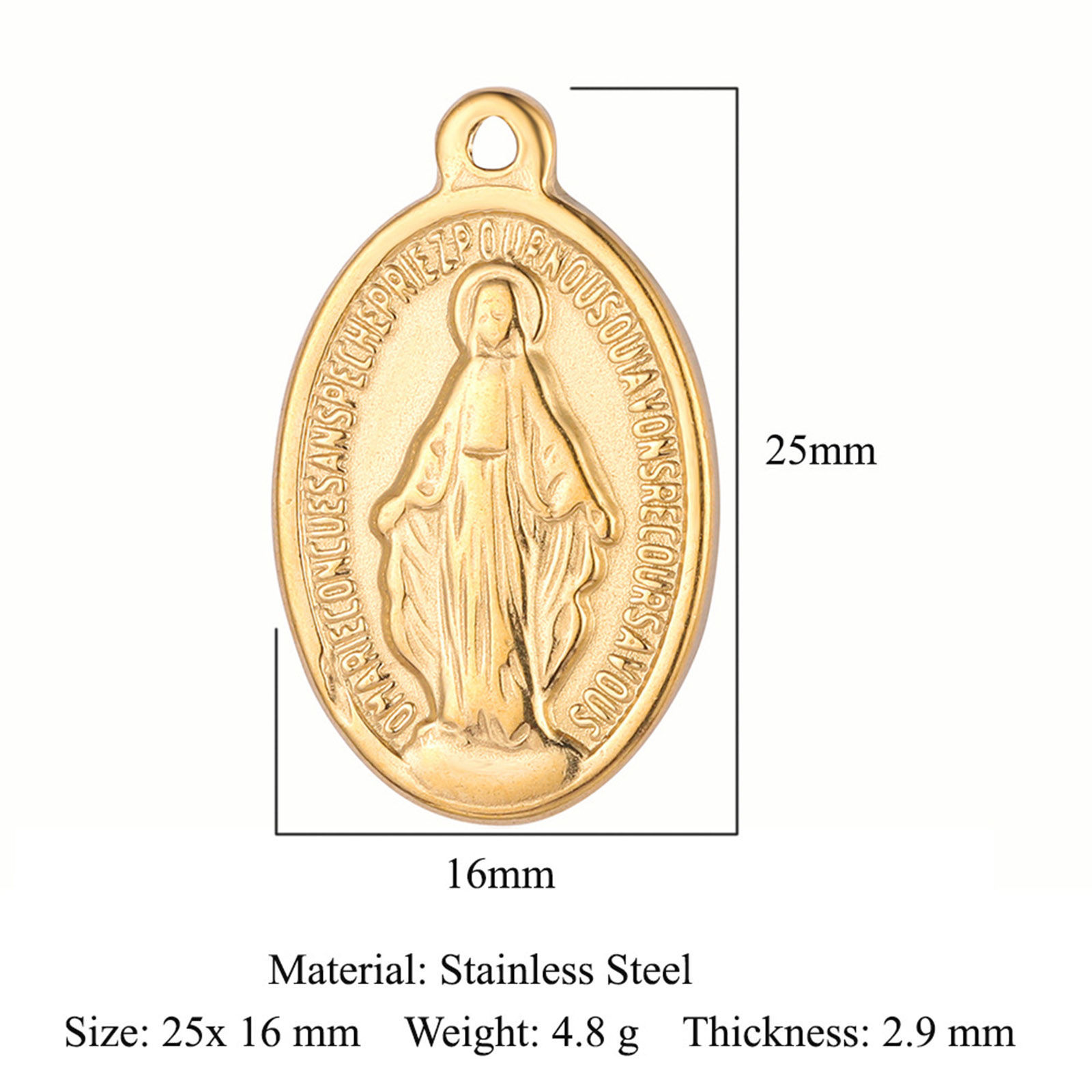 Picture of Eco-friendly Vacuum Plating 304 Stainless Steel Religious Charms 18K Gold Plated Oval Virgin Mary 25mm x 16mm, 1 Piece