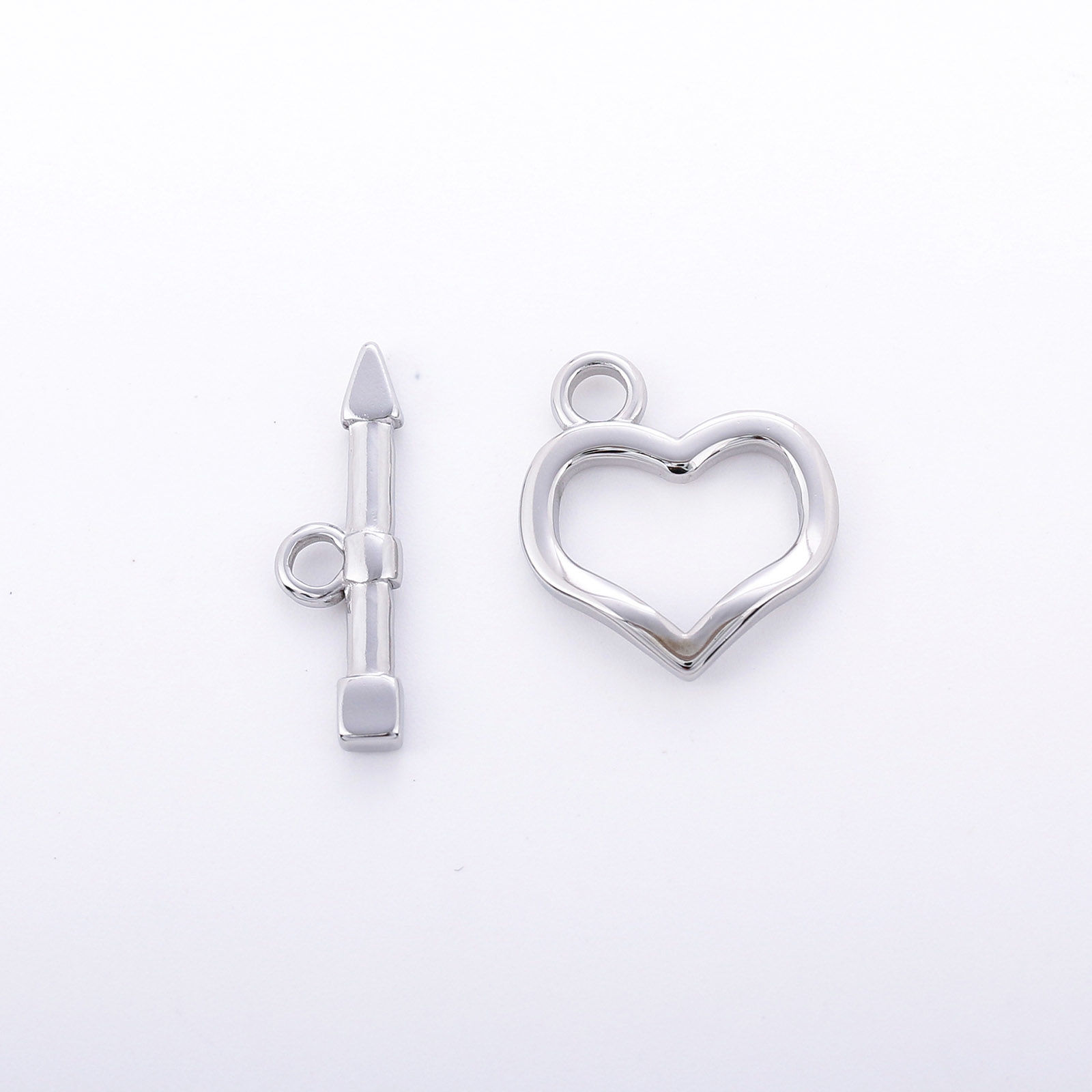 Picture of Eco-friendly 304 Stainless Steel Toggle Clasps Heart Silver Tone 1 Set