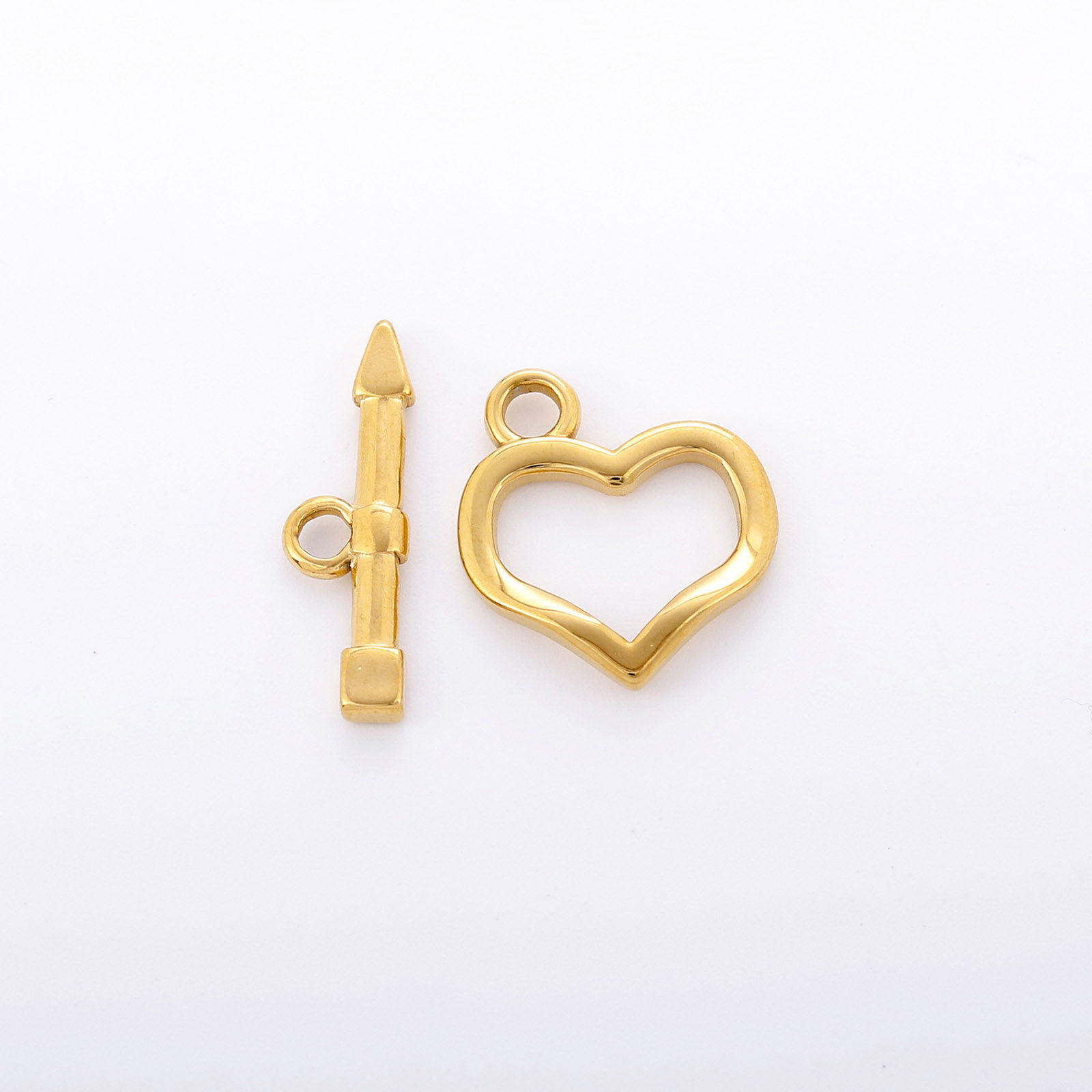 Picture of Eco-friendly Vacuum Plating 304 Stainless Steel Toggle Clasps Heart 18K Gold Color 1 Set