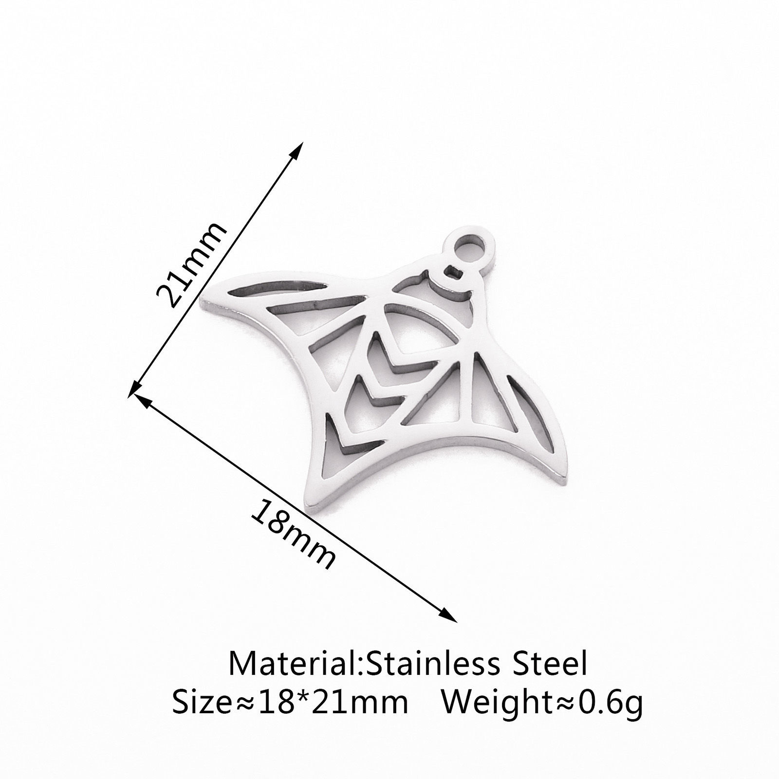 Picture of Eco-friendly 304 Stainless Steel Ocean Jewelry Charms Silver Tone Manta Ray Fish Hollow 21mm x 18mm, 3 PCs