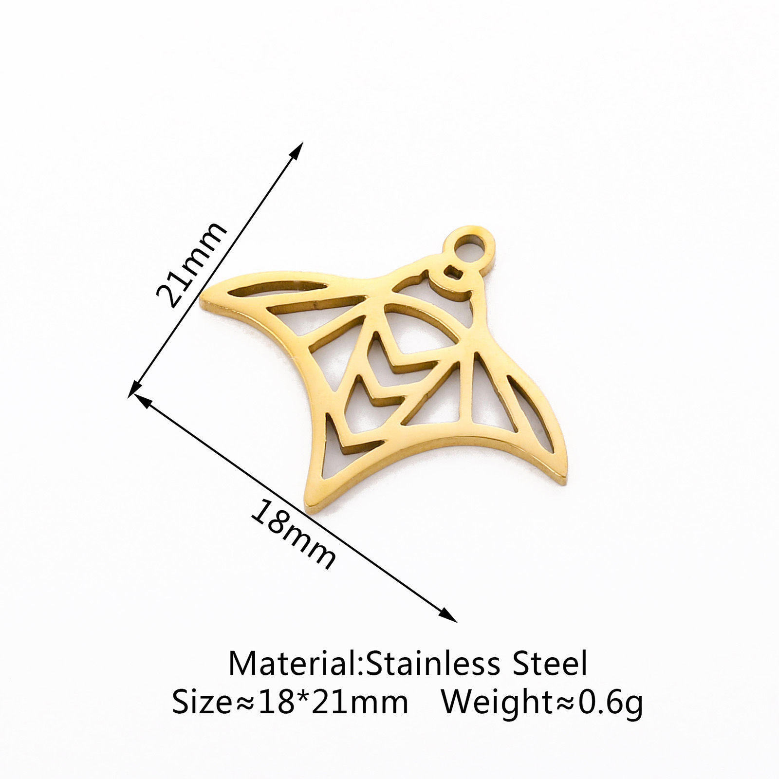 Picture of Eco-friendly 304 Stainless Steel Ocean Jewelry Charms 18K Gold Color Manta Ray Fish Hollow 21mm x 18mm, 3 PCs