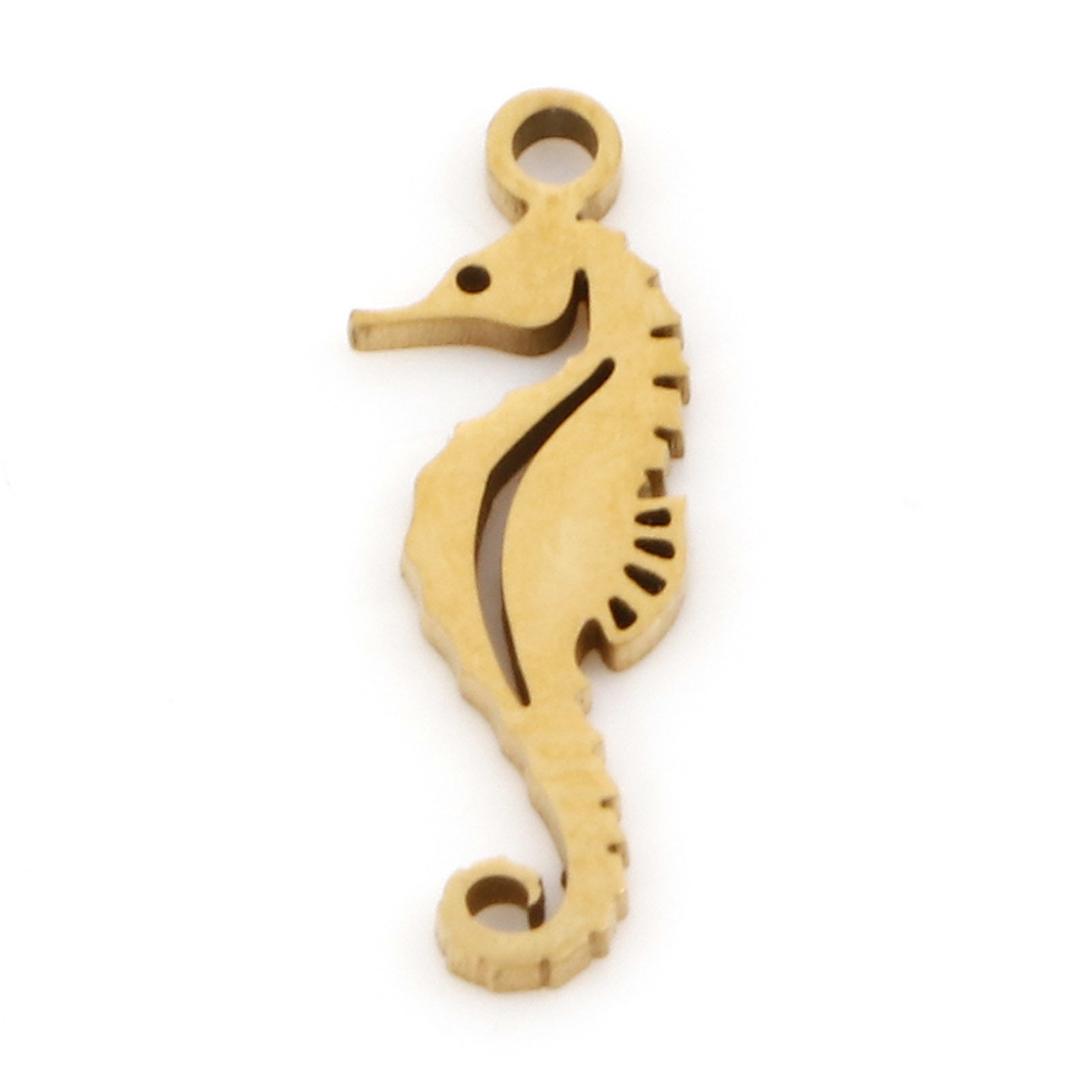Picture of 201 Stainless Steel Ocean Jewelry Charms 18K Gold Color Seahorse Animal Hollow 17.5mm x 6mm, 3 PCs