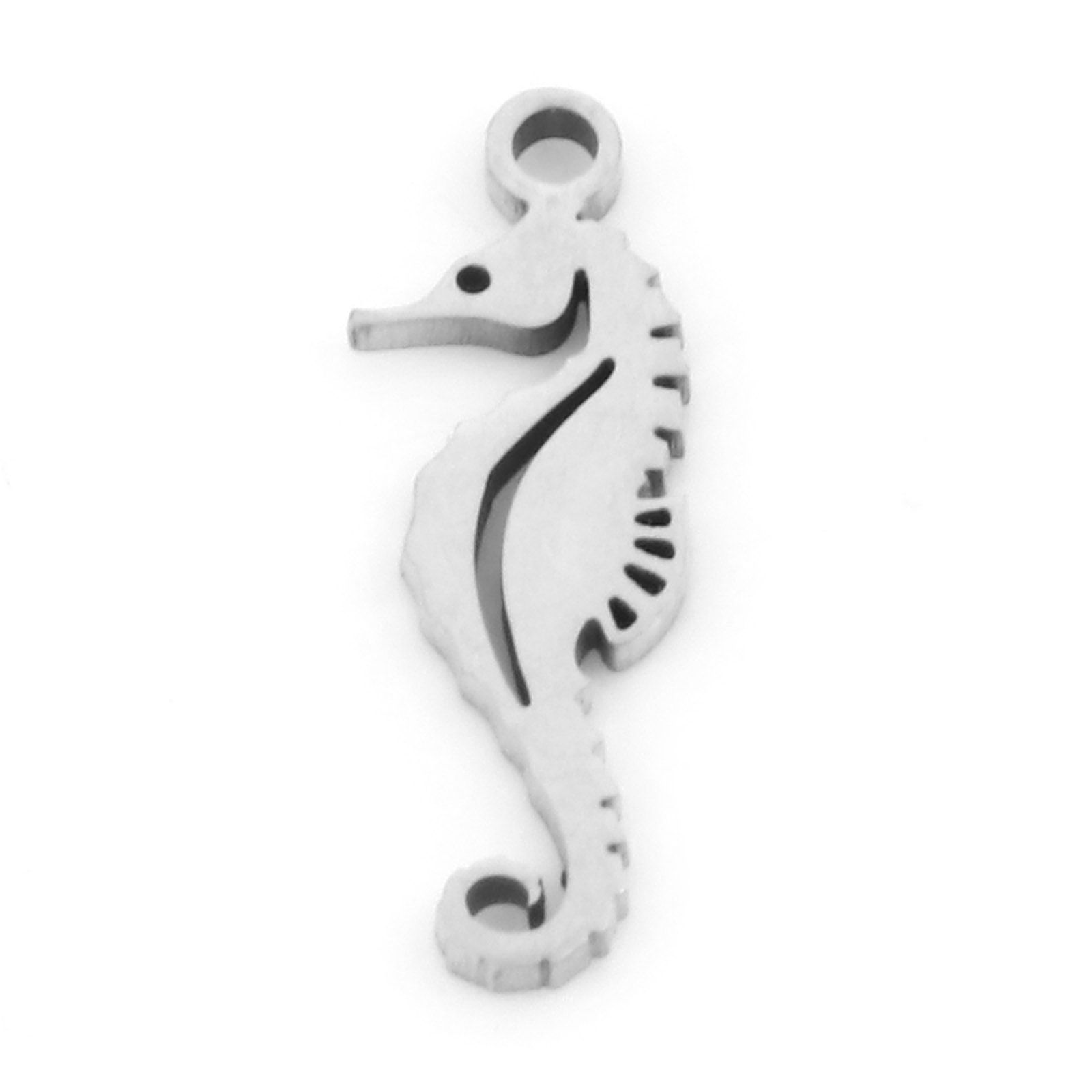Picture of 201 Stainless Steel Ocean Jewelry Charms Silver Tone Seahorse Animal Hollow 17.5mm x 6mm, 3 PCs