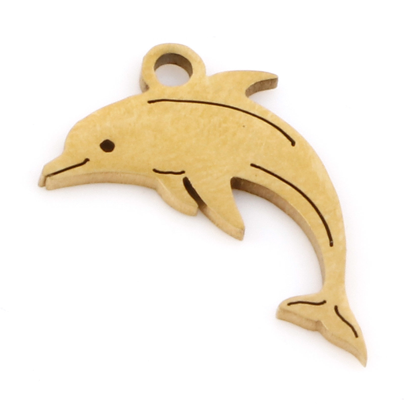 Picture of 201 Stainless Steel Ocean Jewelry Charms 18K Gold Color Dolphin Animal Hollow 16mm x 11mm, 3 PCs
