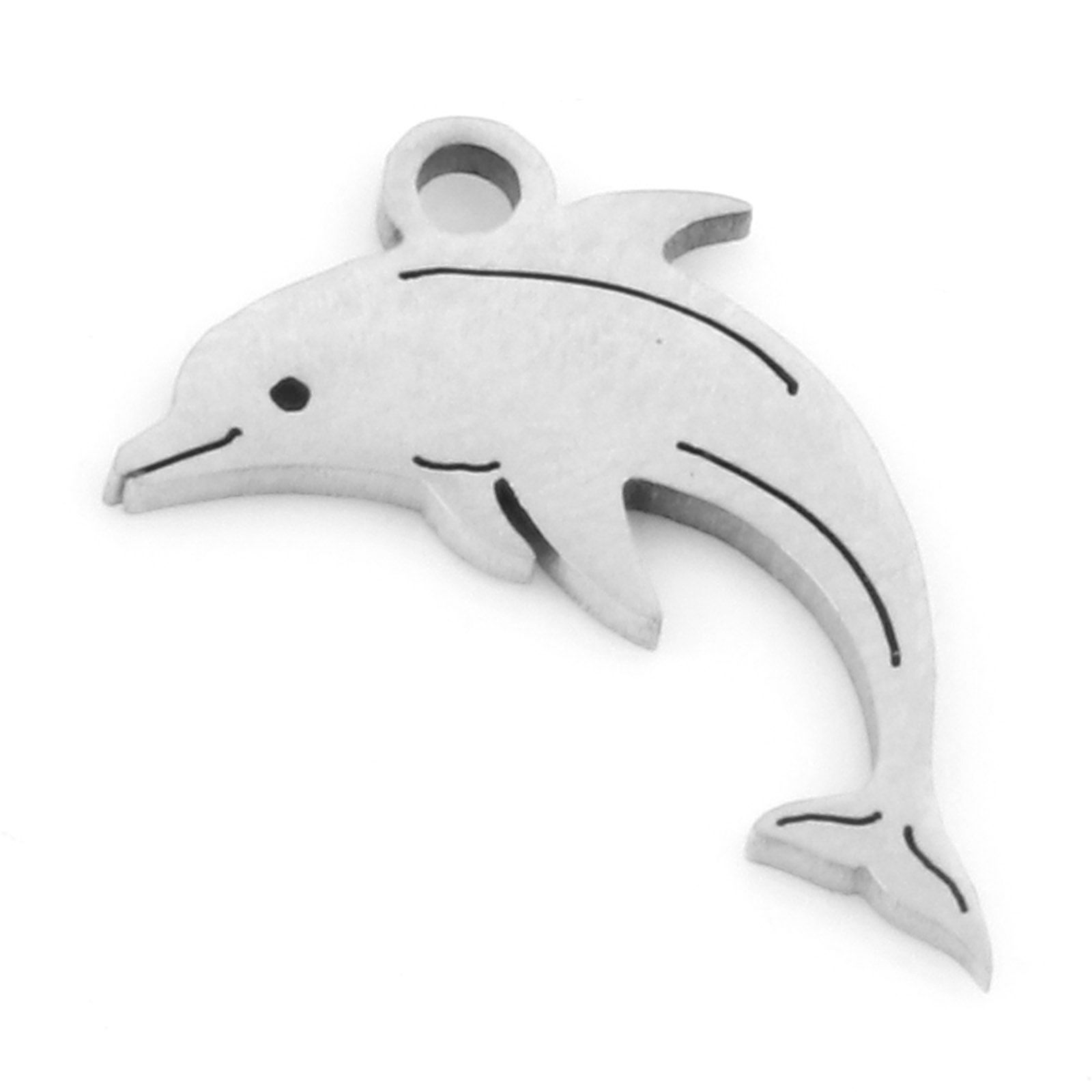 Picture of 201 Stainless Steel Ocean Jewelry Charms Silver Tone Dolphin Animal Hollow 16mm x 11mm, 3 PCs