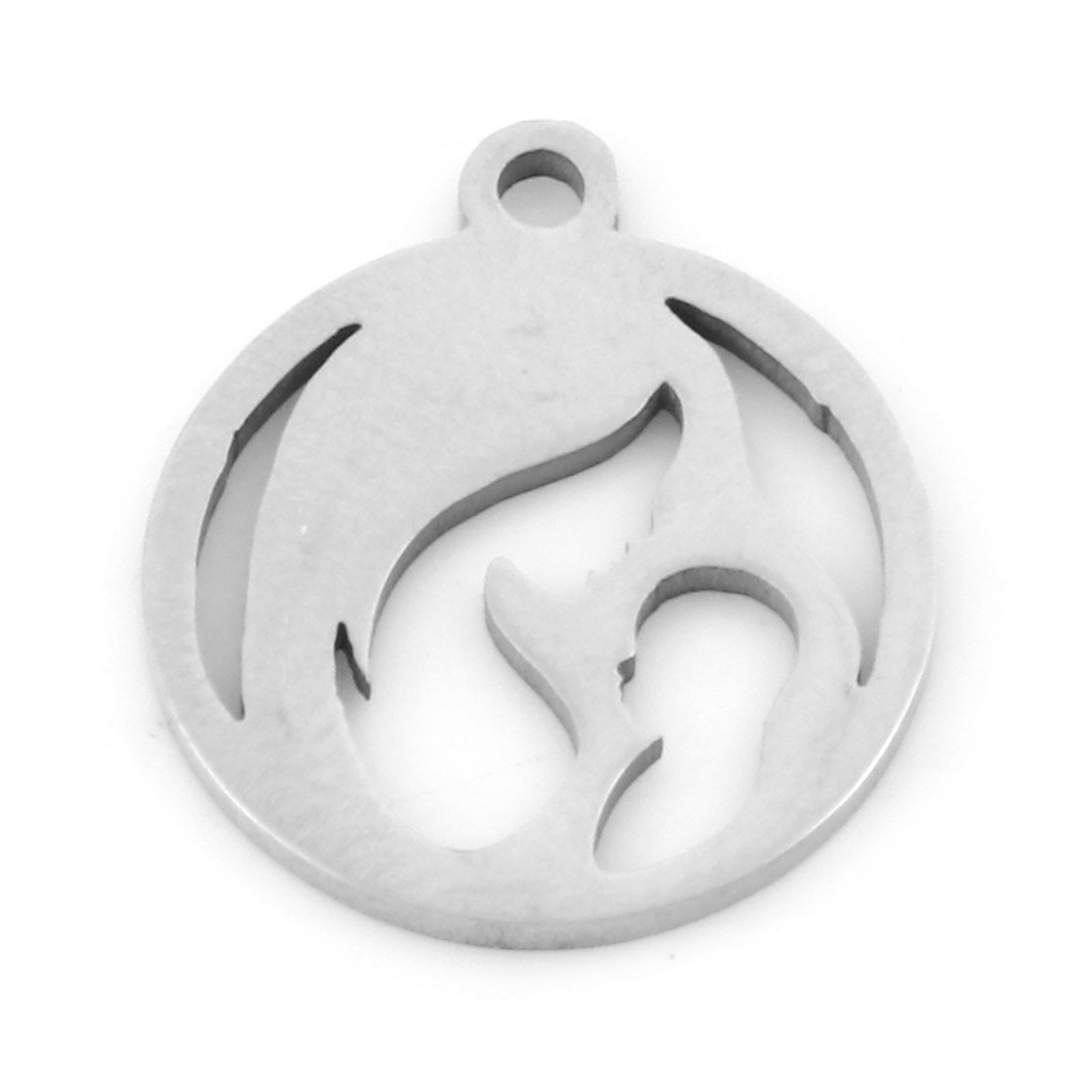 Picture of 201 Stainless Steel Ocean Jewelry Charms Silver Tone Dolphin Animal Hollow 16mm x 14mm, 3 PCs