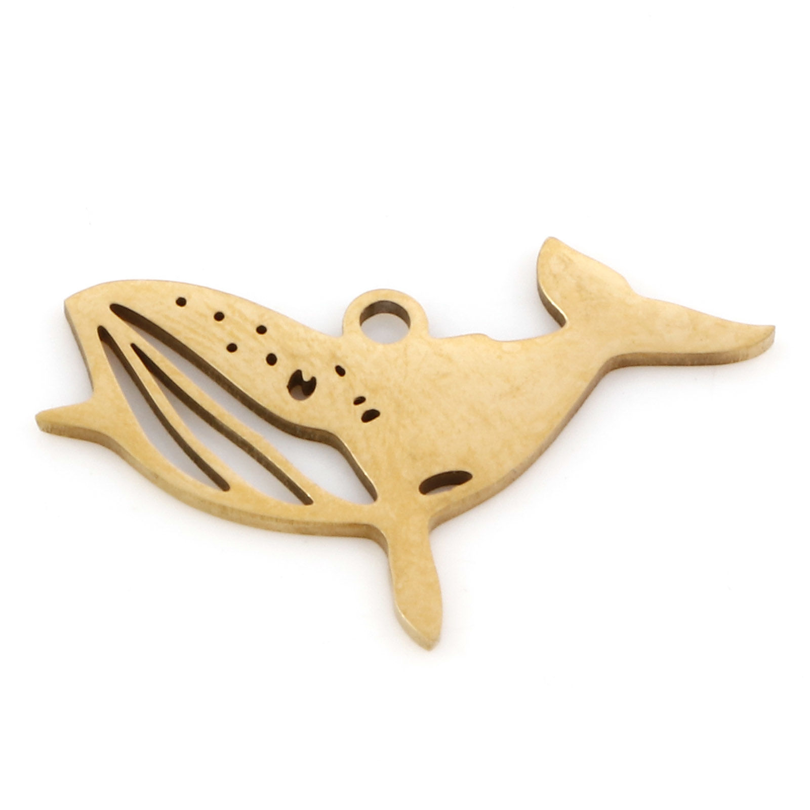 Picture of 201 Stainless Steel Ocean Jewelry Charms 18K Gold Color Whale Animal Hollow 24mm x 14.5mm, 3 PCs