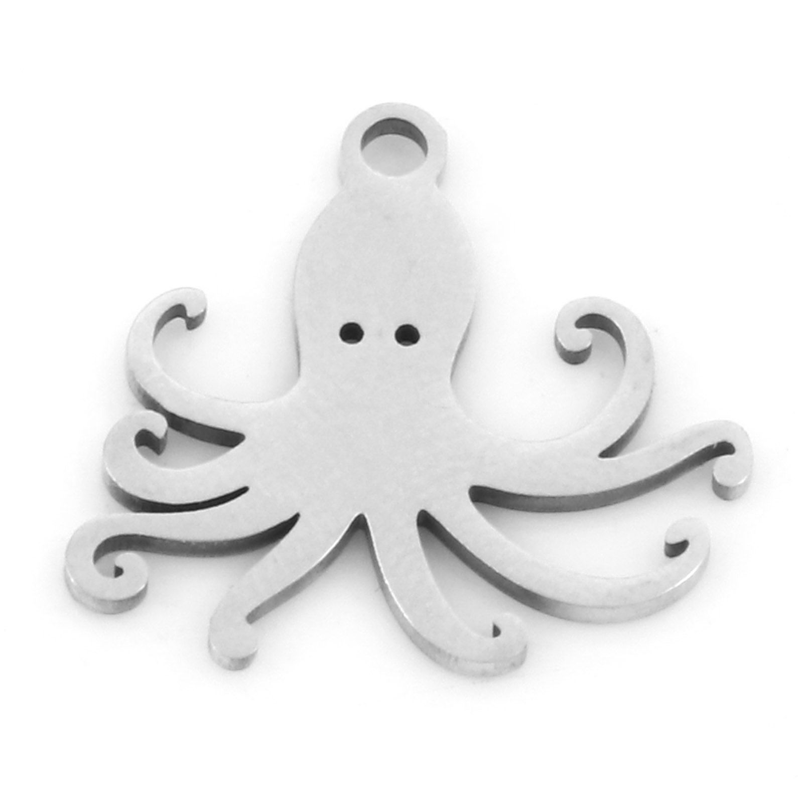 Picture of 201 Stainless Steel Ocean Jewelry Charms Silver Tone Octopus Hollow 17mm x 15.5mm, 3 PCs
