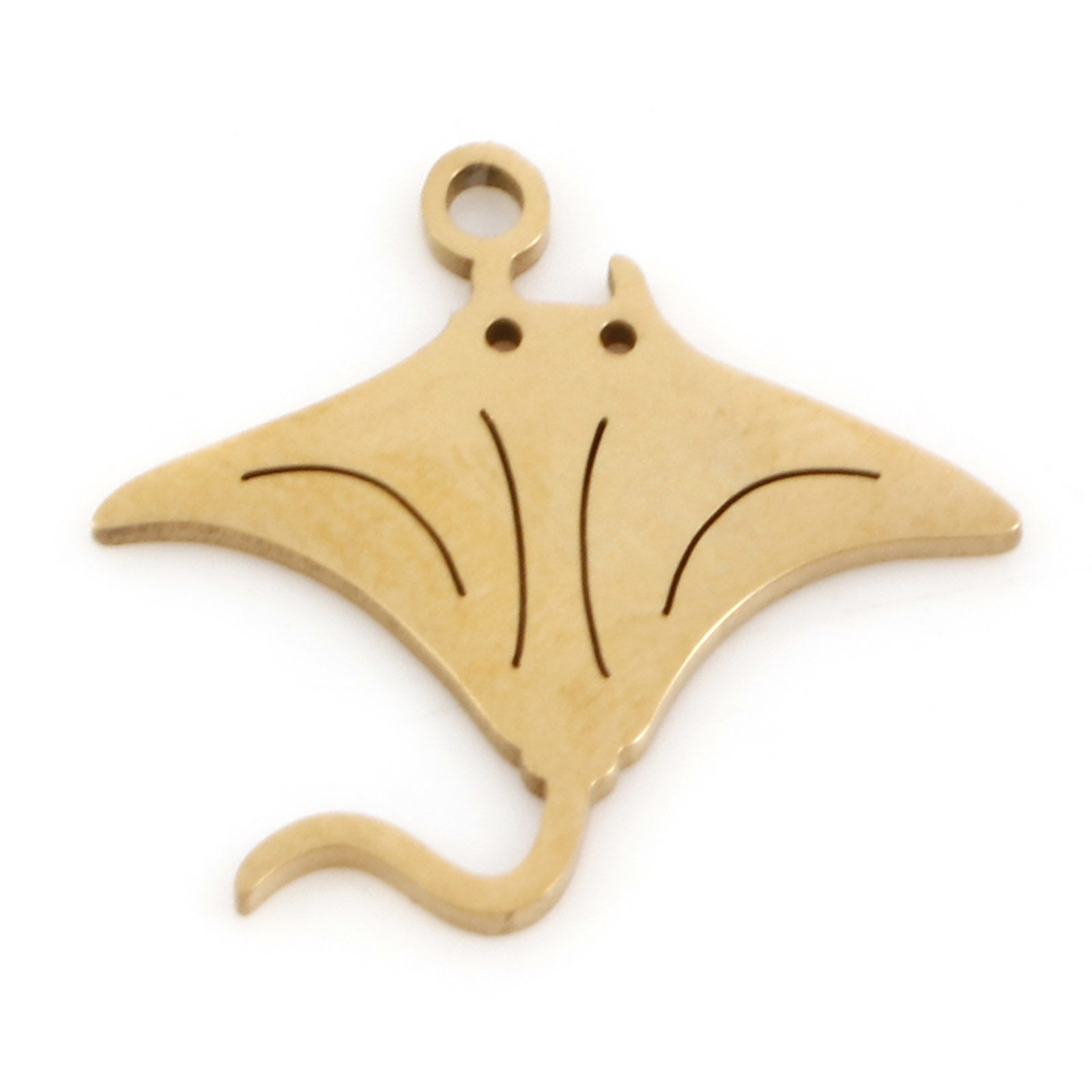 Picture of 201 Stainless Steel Ocean Jewelry Charms 18K Gold Color Manta Ray Fish Hollow 18.5mm x 17mm, 3 PCs