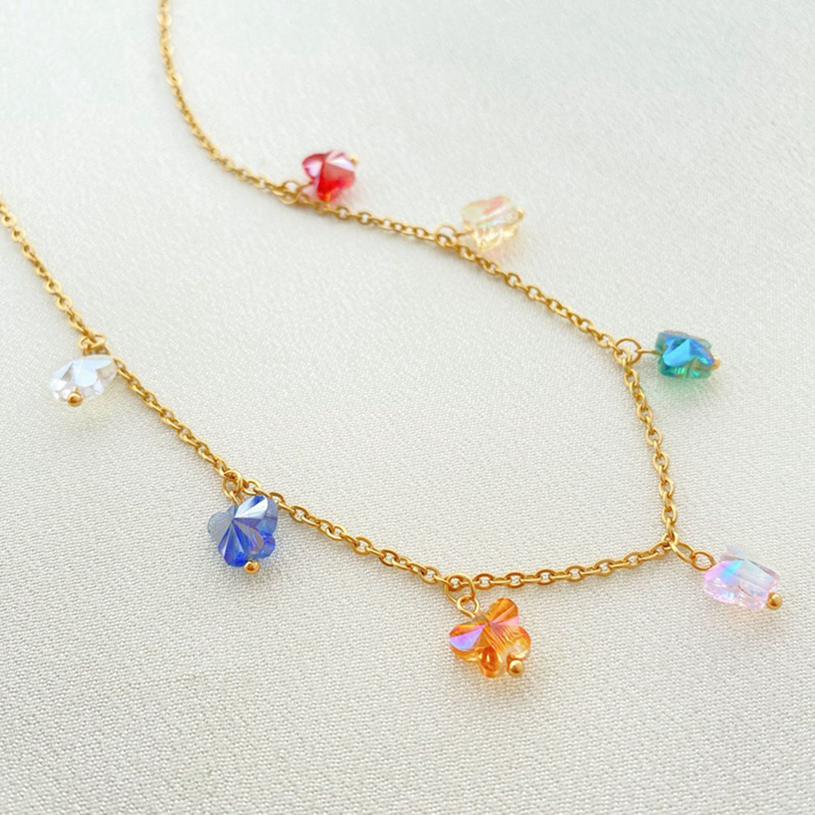 Picture of 304 Stainless Steel Rolo Chain Necklace 18K Gold Color Butterfly Animal AB Color 42cm(16 4/8") long, 1 Piece