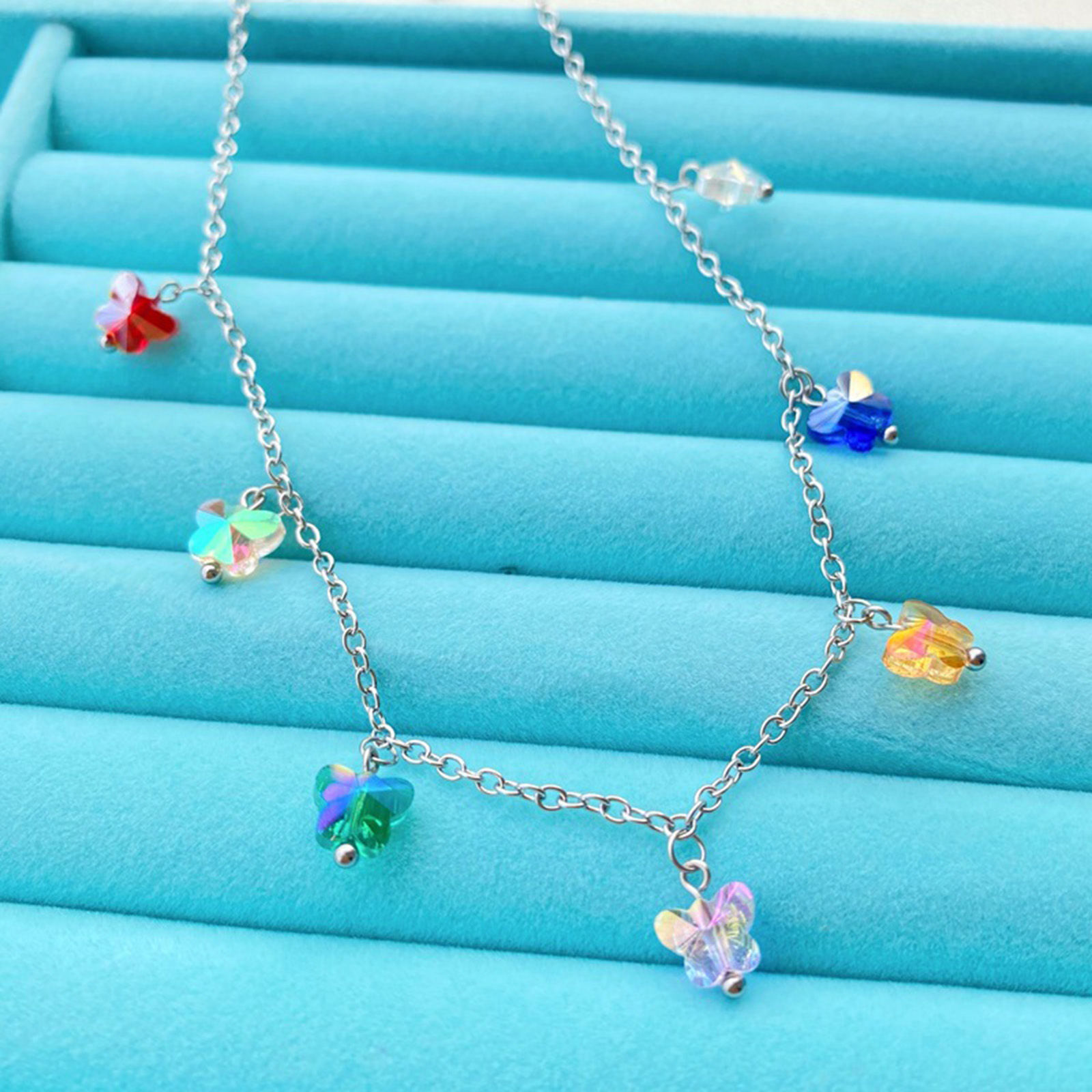 Picture of 304 Stainless Steel Rolo Chain Necklace 18K Gold Plated Butterfly Animal AB Color 42cm(16 4/8") long, 1 Piece