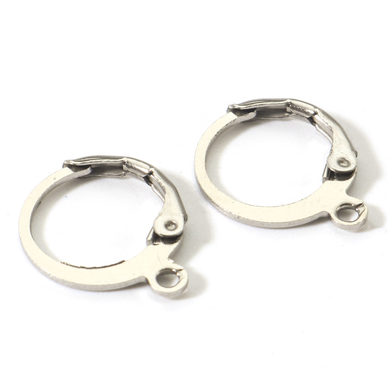 Picture of 316 Stainless Steel Lever Back Clips Earrings Round Silver Tone With Loop 15mm x 12mm, Post/ Wire Size: (21 gauge), 20 PCs